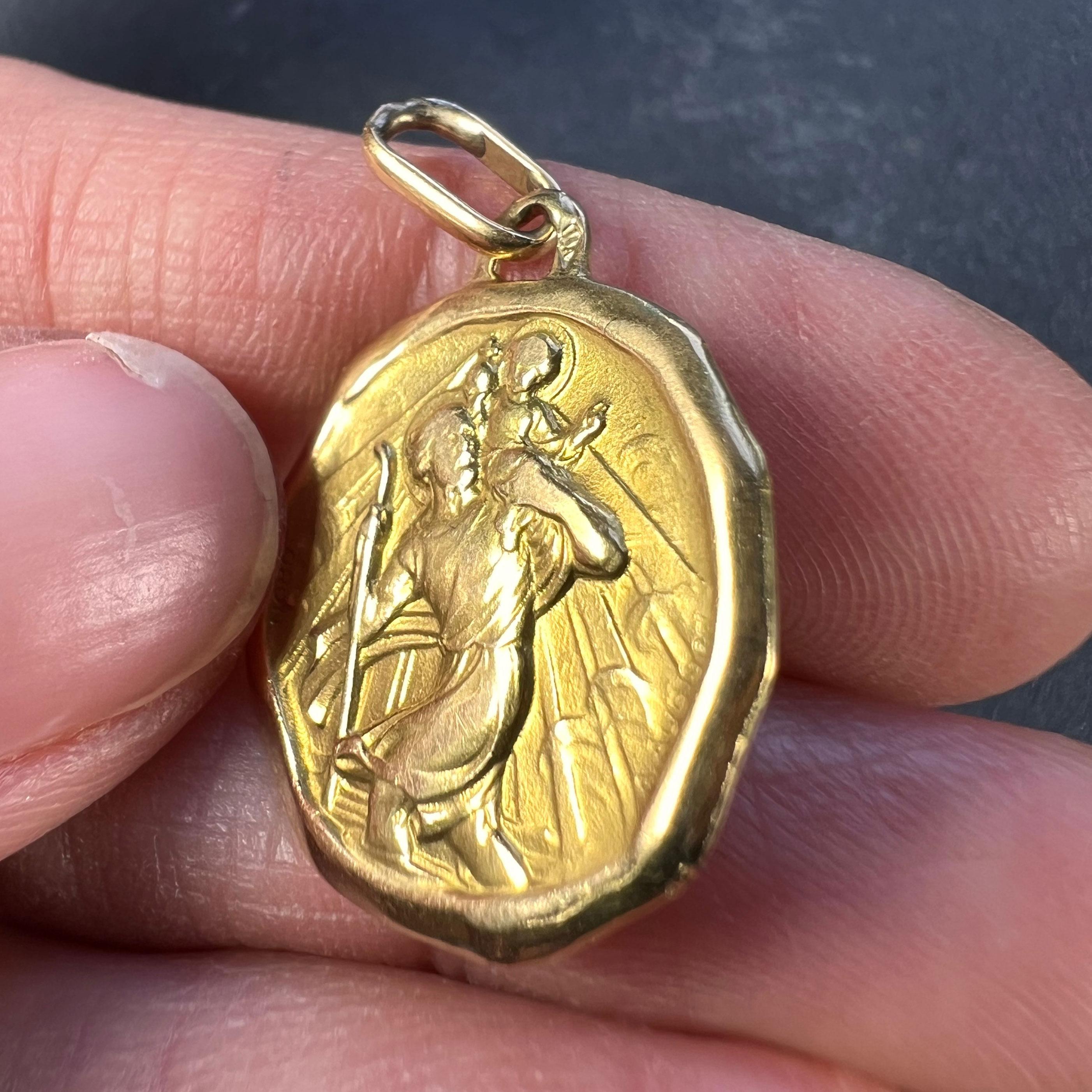 Augis French Saint Christopher 18k Yellow Gold Charm Pendant 2