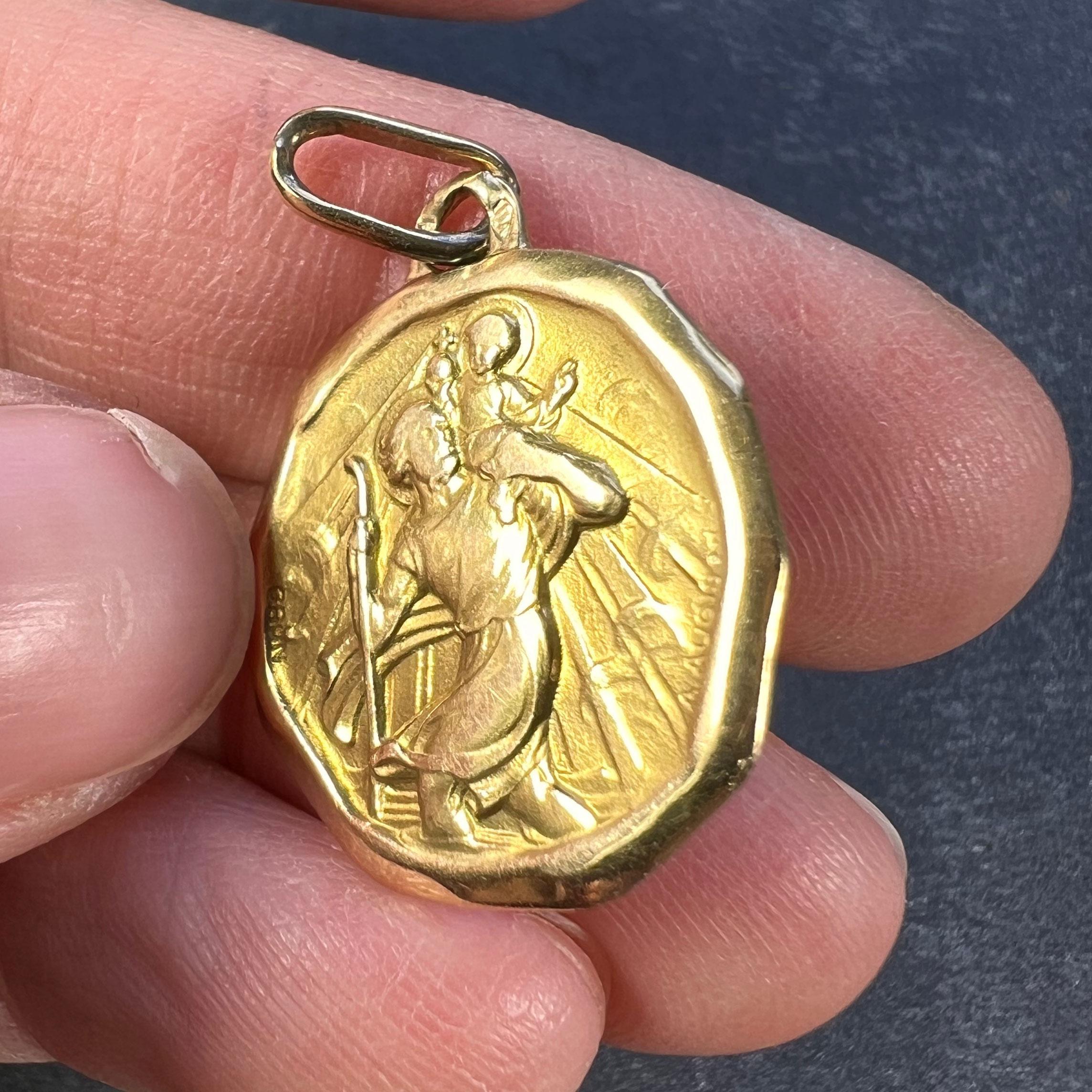 Augis French Saint Christopher 18k Yellow Gold Charm Pendant 3