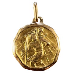 Augis French Saint Christopher 18k Yellow Gold Charm Pendant