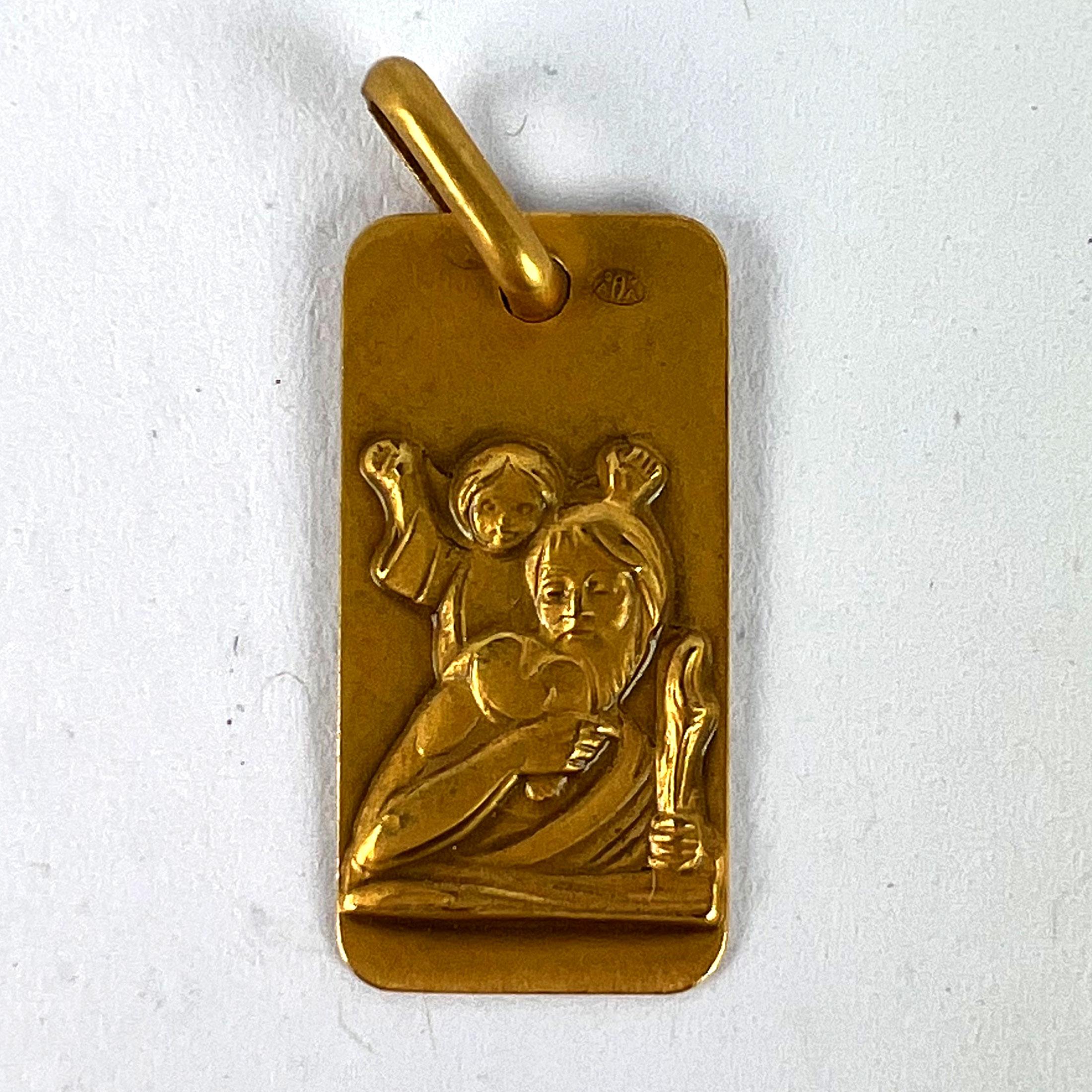 Augis French Saint Christopher 18K Yellow Gold Medal Pendant For Sale 7