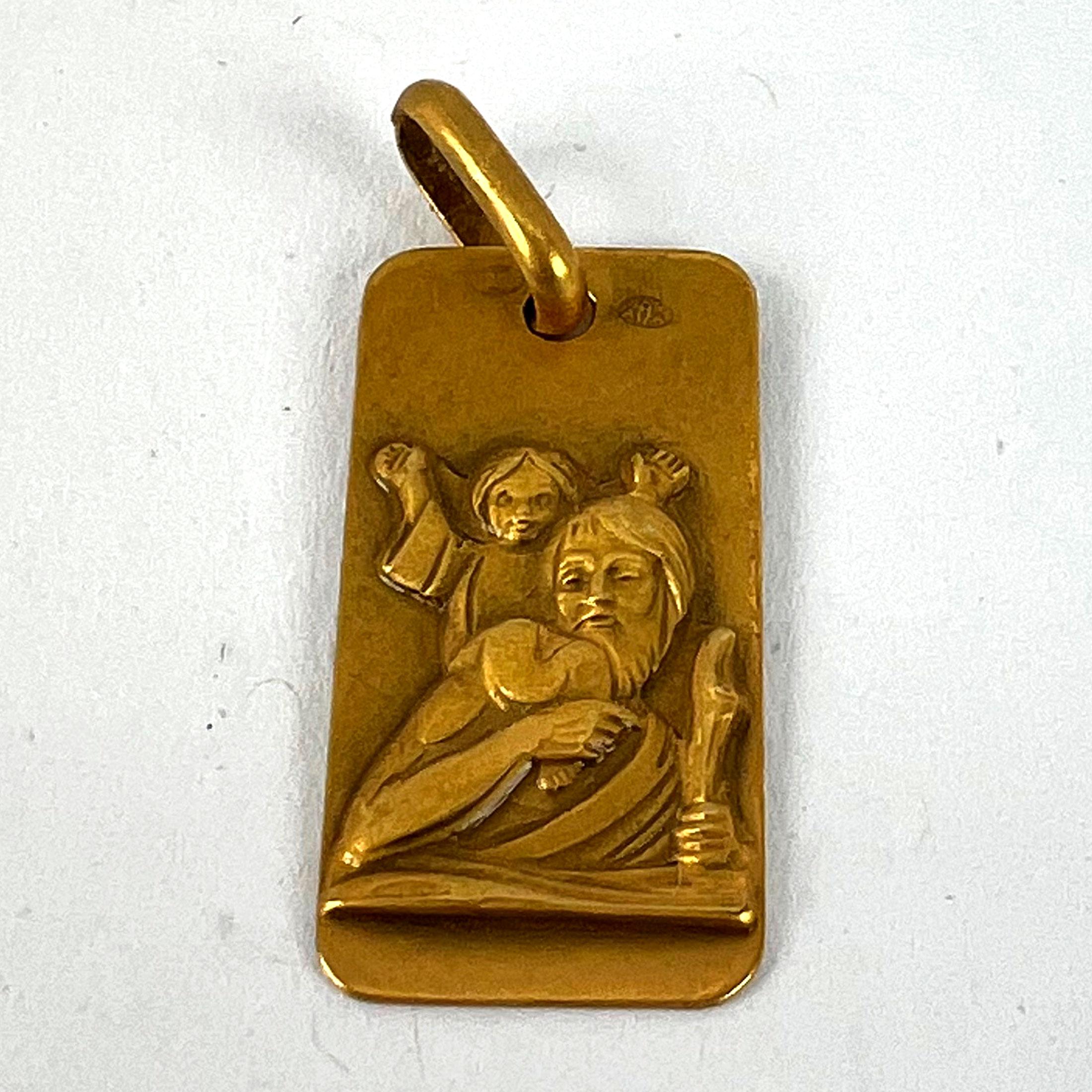 Augis French Saint Christopher 18K Yellow Gold Medal Pendant For Sale 8