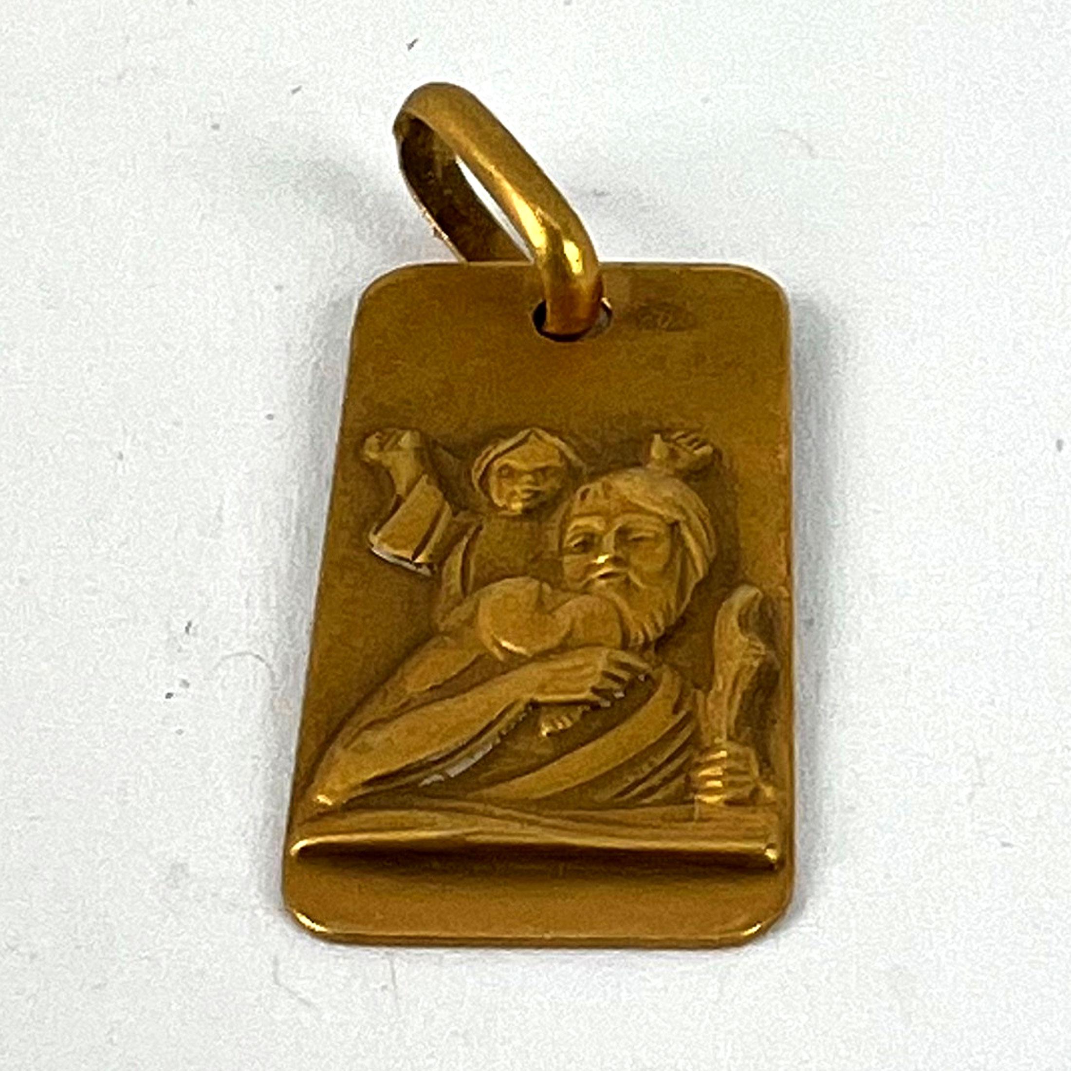 Augis French Saint Christopher 18K Yellow Gold Medal Pendant For Sale 9