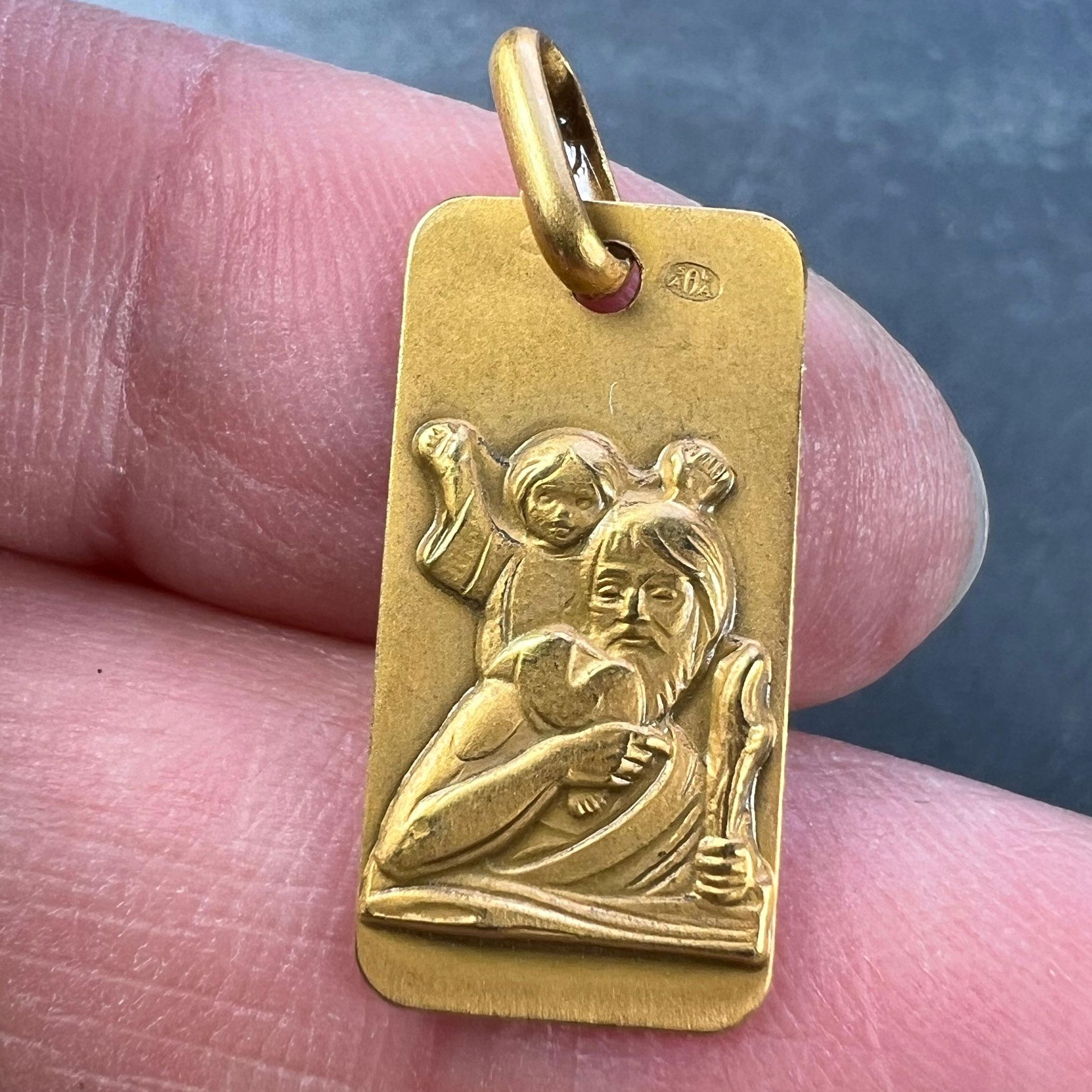 Augis French Saint Christopher 18K Yellow Gold Medal Pendant For Sale 1