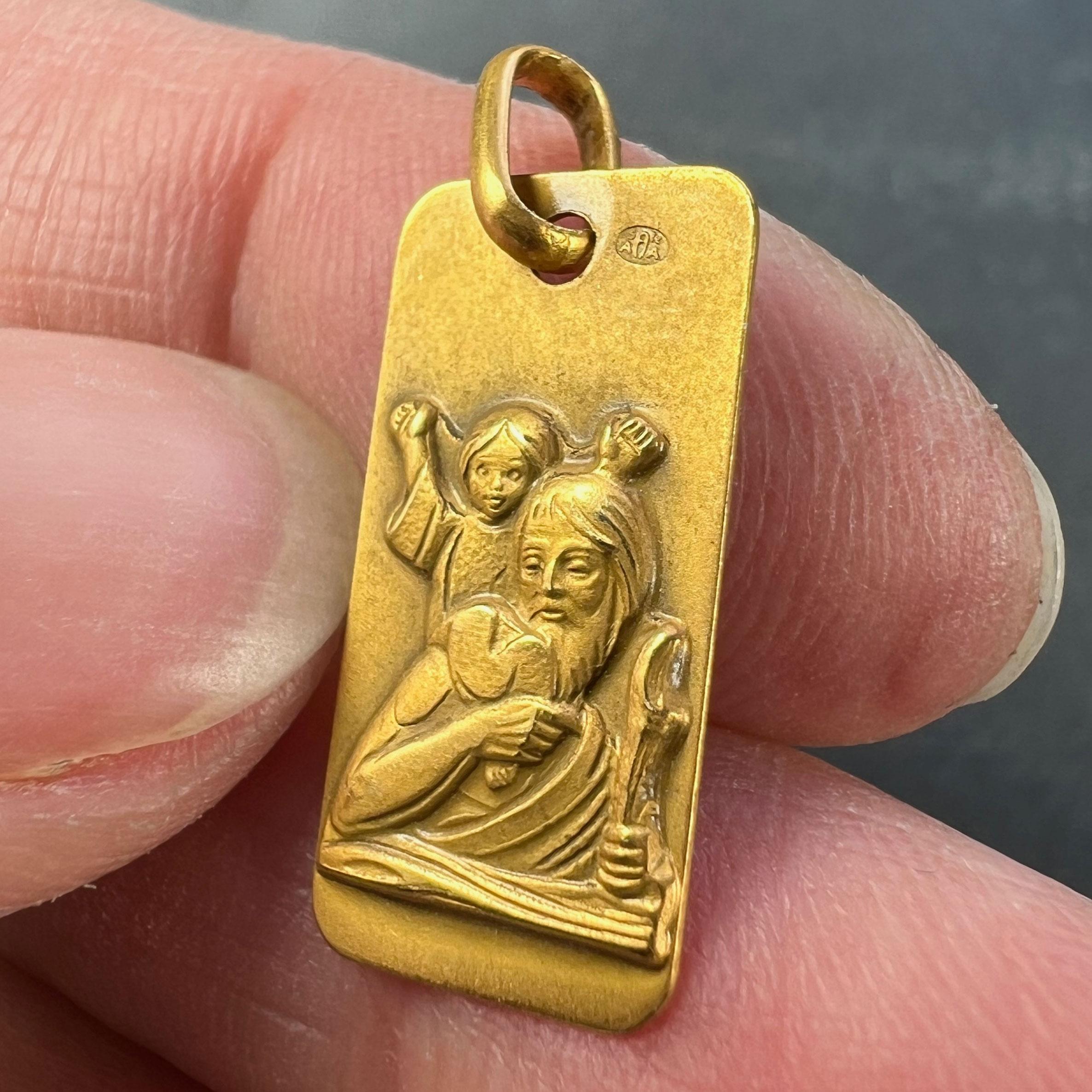 Augis French Saint Christopher 18K Yellow Gold Medal Pendant For Sale 2
