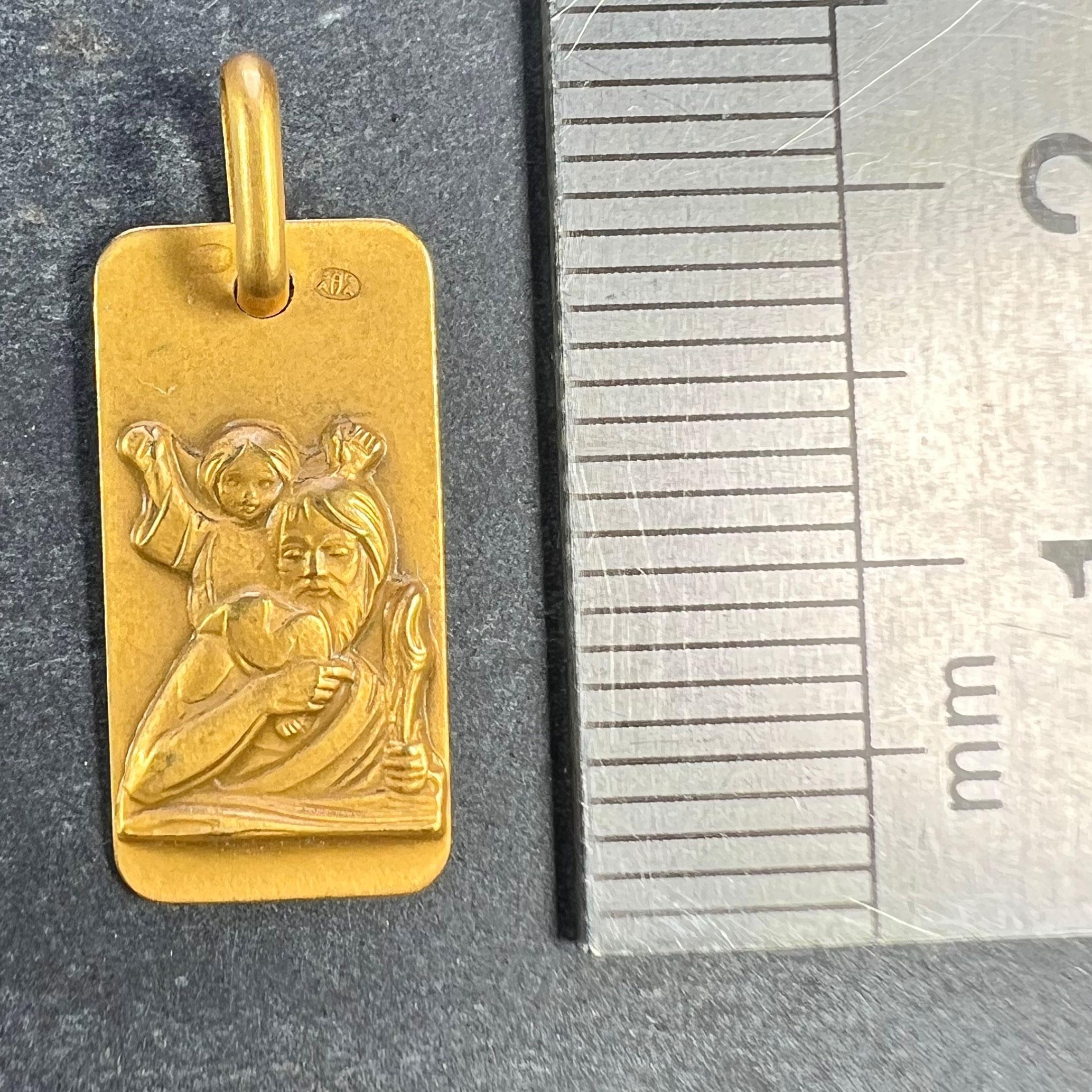 Augis French Saint Christopher 18K Yellow Gold Medal Pendant For Sale 5