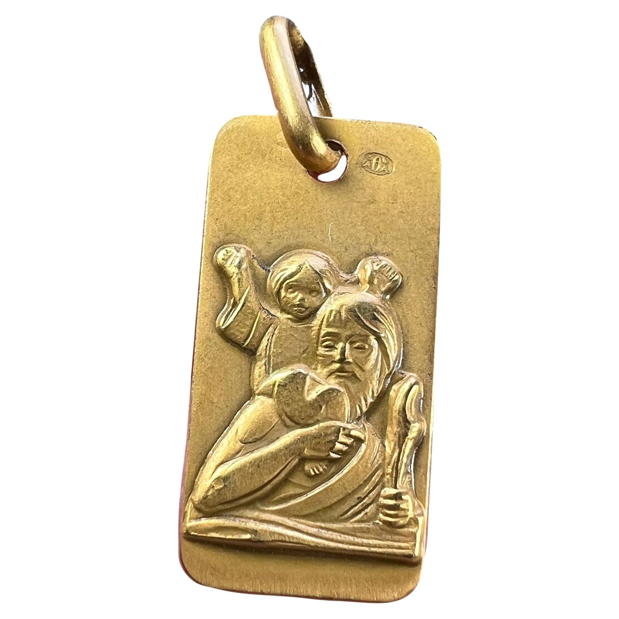 Augis French Saint Christopher 18K Yellow Gold Medal Pendant For Sale