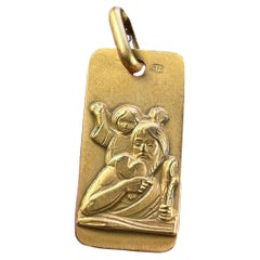 A. Augis French Saint Christopher 18K Yellow Gold Medal Anhänger
