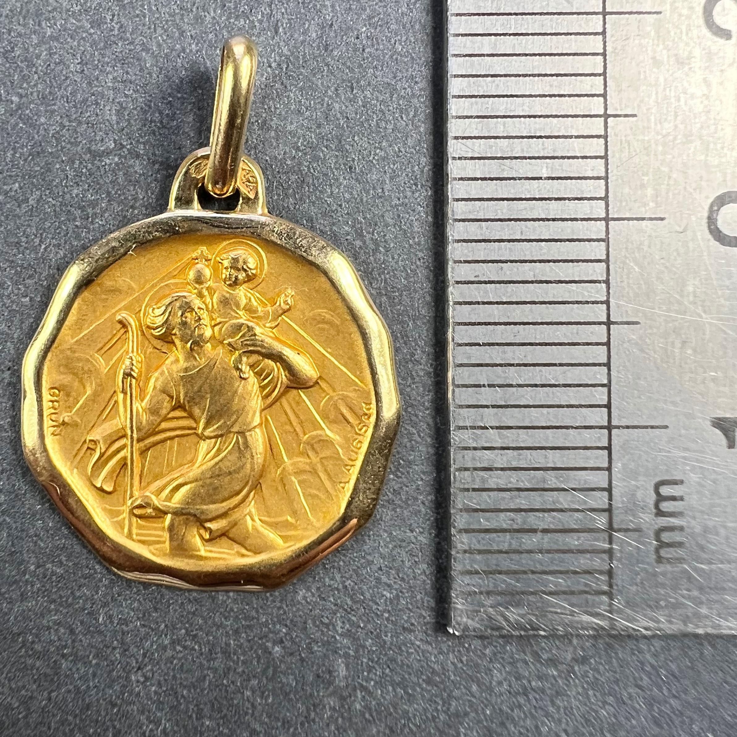 Augis Grun French Saint Christopher 18K Yellow Gold Charm Pendant For Sale 6