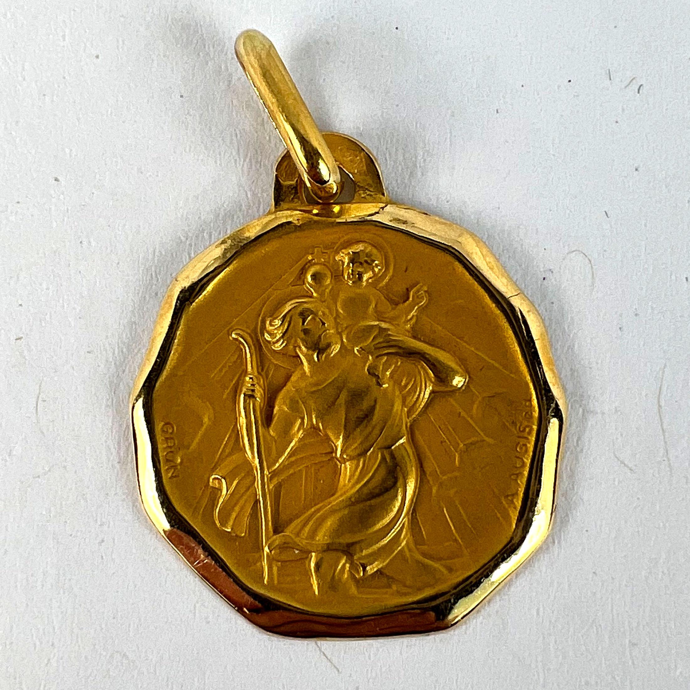 Augis Grun French Saint Christopher 18K Yellow Gold Charm Pendant For Sale 7