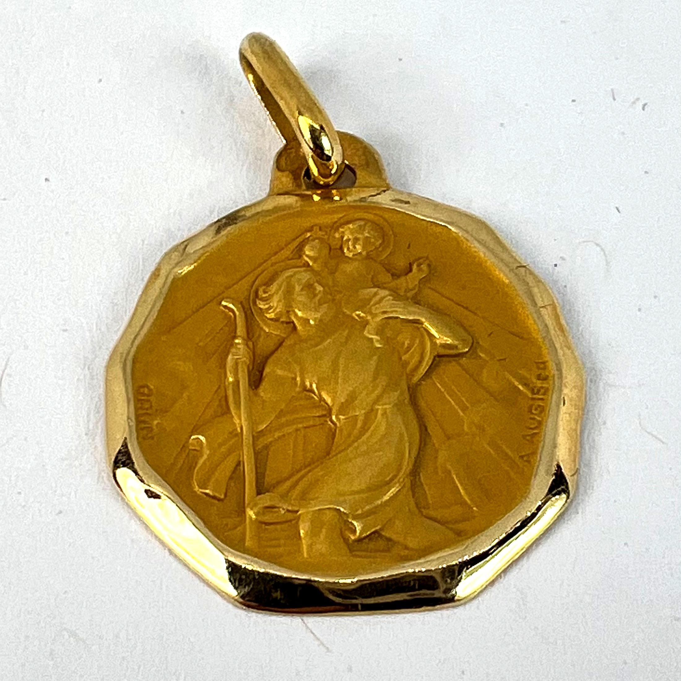 Augis Grun French Saint Christopher 18K Yellow Gold Charm Pendant For Sale 8
