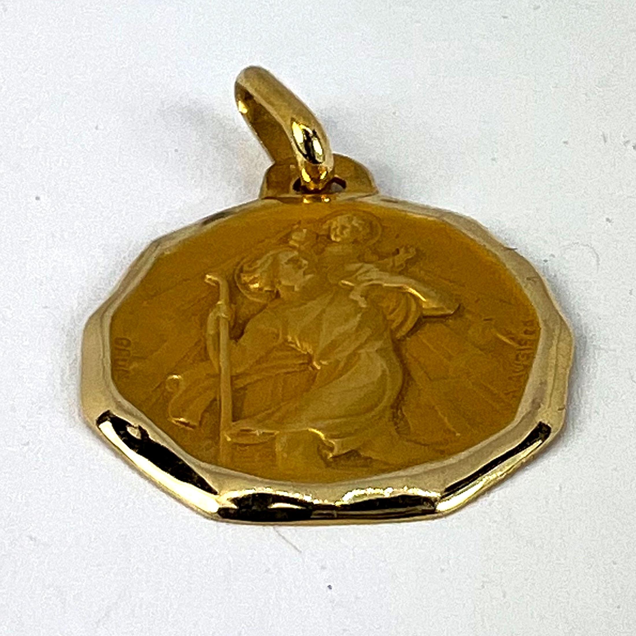 Augis Grun French Saint Christopher 18K Yellow Gold Charm Pendant For Sale 9