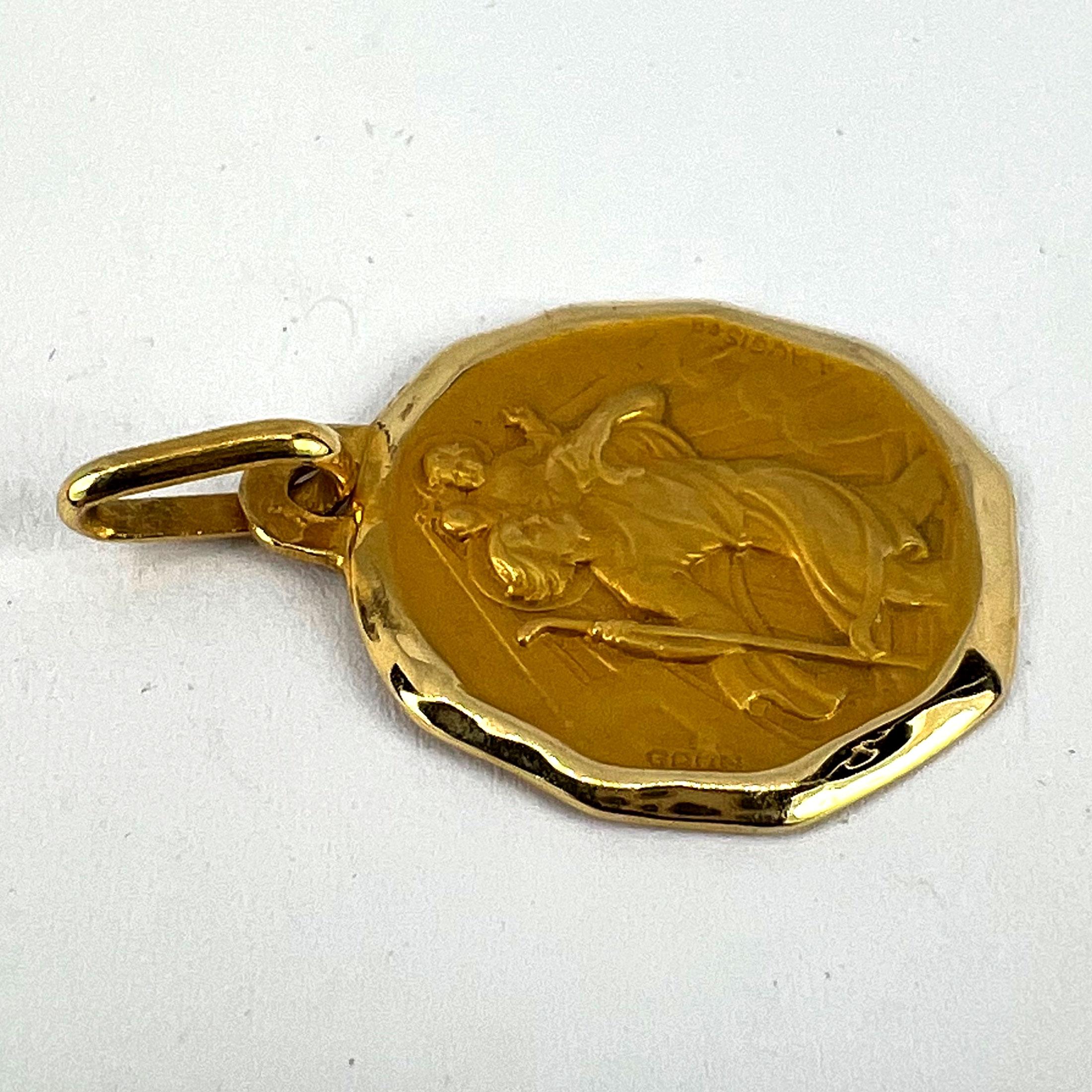 Augis Grun French Saint Christopher 18K Yellow Gold Charm Pendant For Sale 10