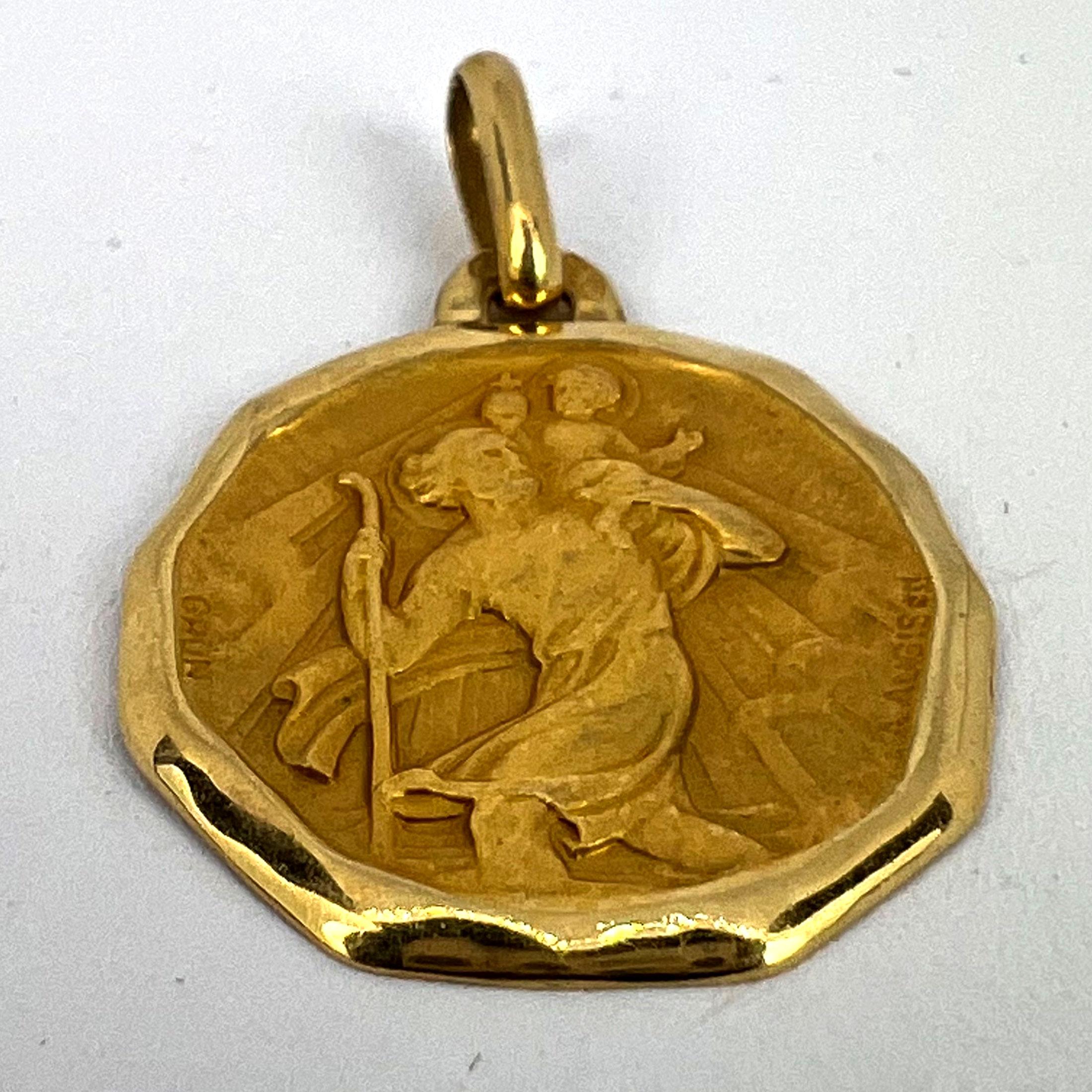 Augis Grun French Saint Christopher 18K Yellow Gold Charm Pendant For Sale 10