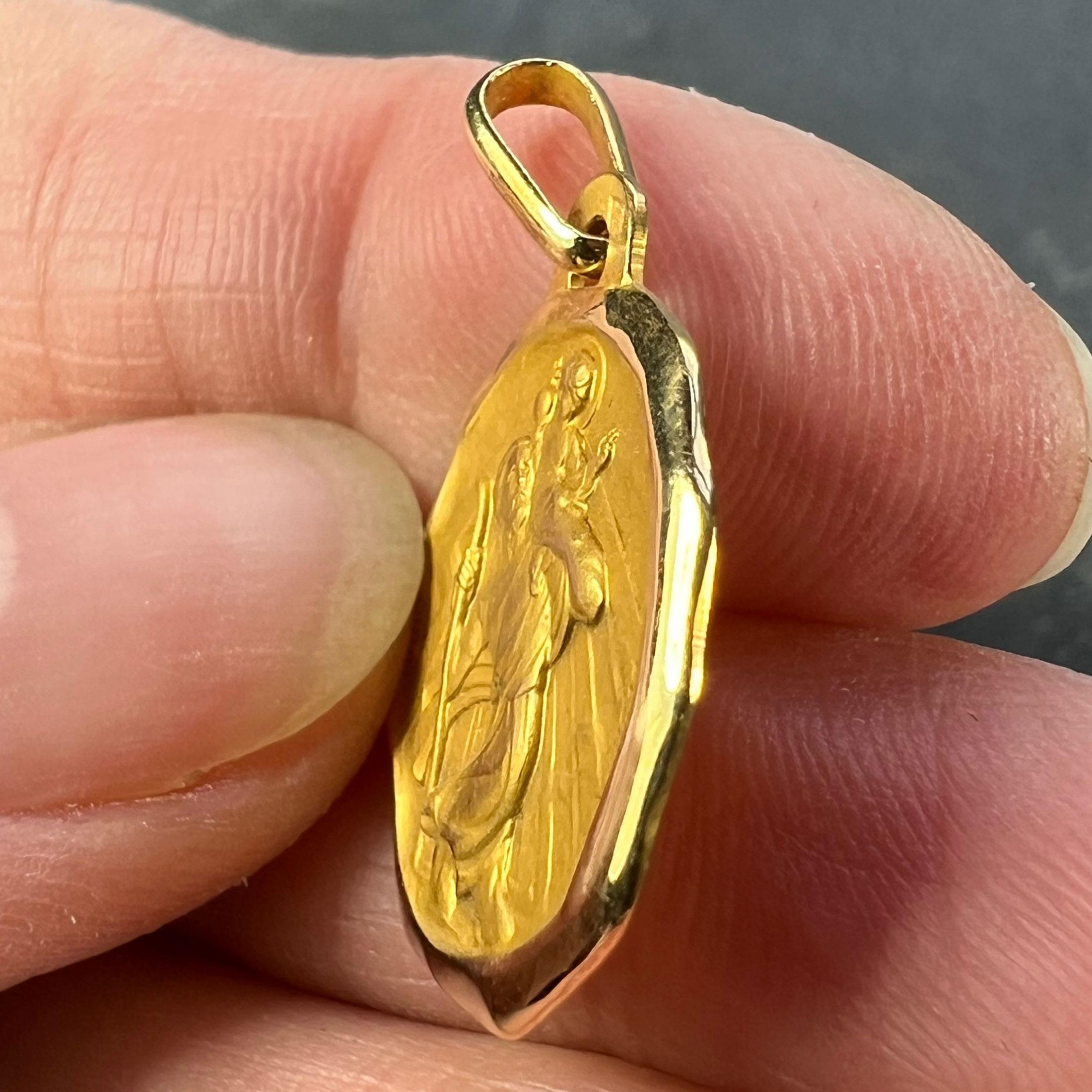 Augis Grun French Saint Christopher 18K Yellow Gold Charm Pendant For Sale 3