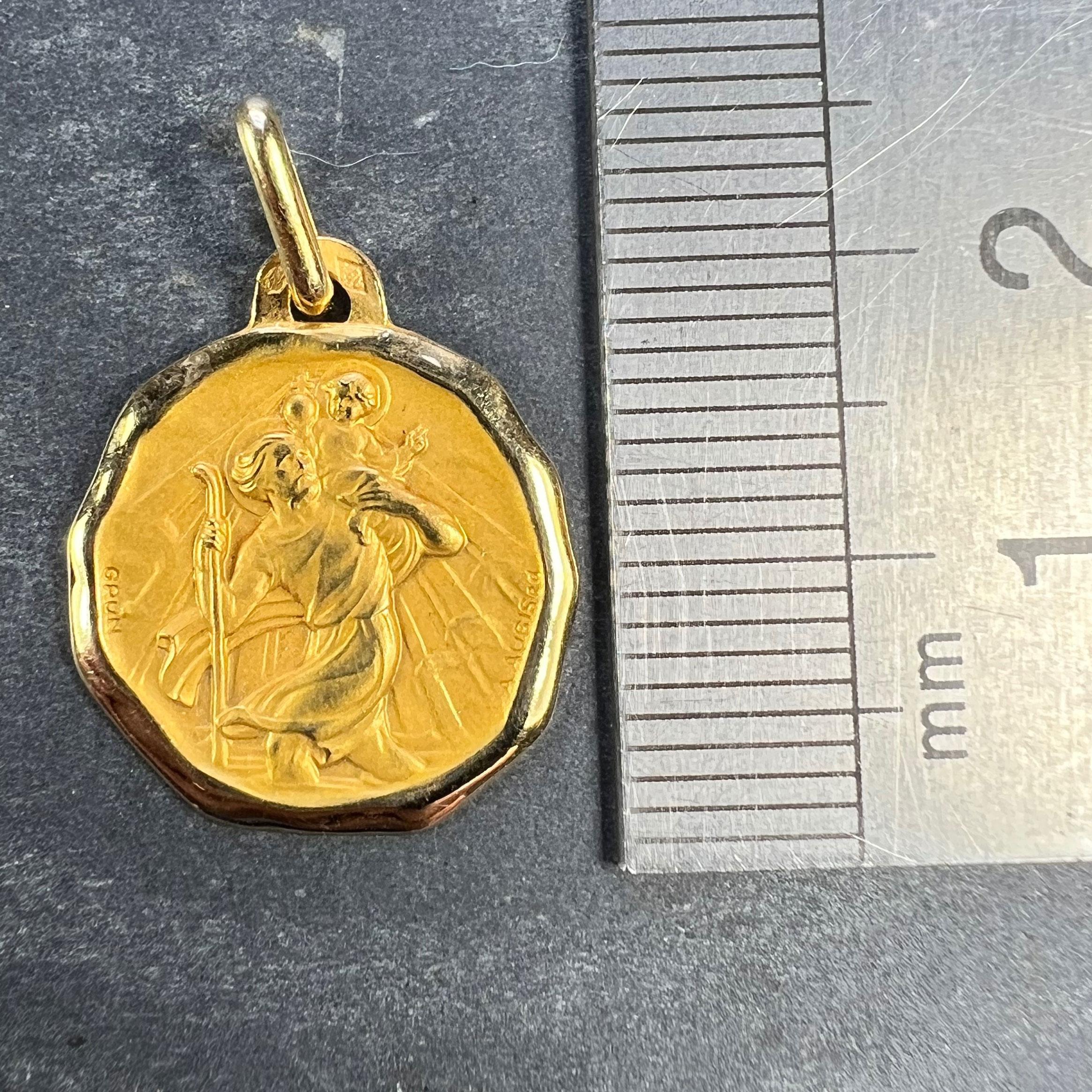 Augis Grun French Saint Christopher 18K Yellow Gold Charm Pendant For Sale 5