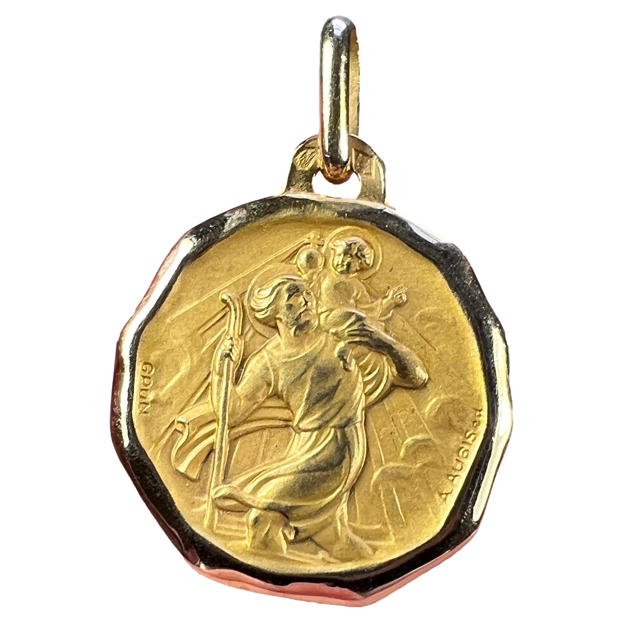 Augis Grun French Saint Christopher 18K Yellow Gold Charm Pendant