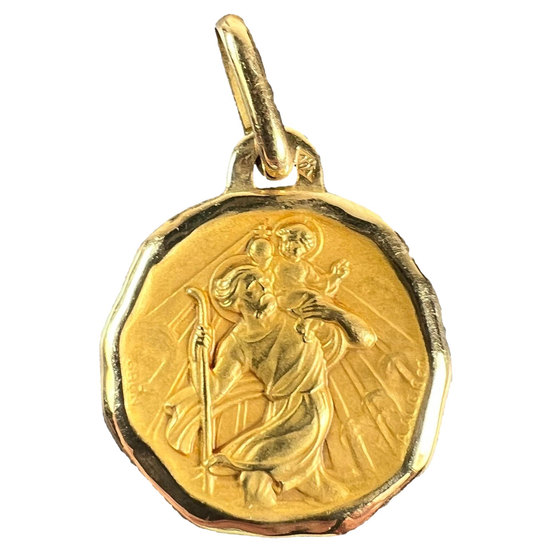 Augis Grun French Saint Christopher 18K Yellow Gold Charm Pendant