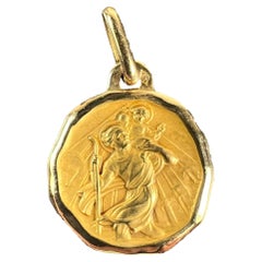 Augis Grun French Saint Christopher 18K Yellow Gold Charm Pendant