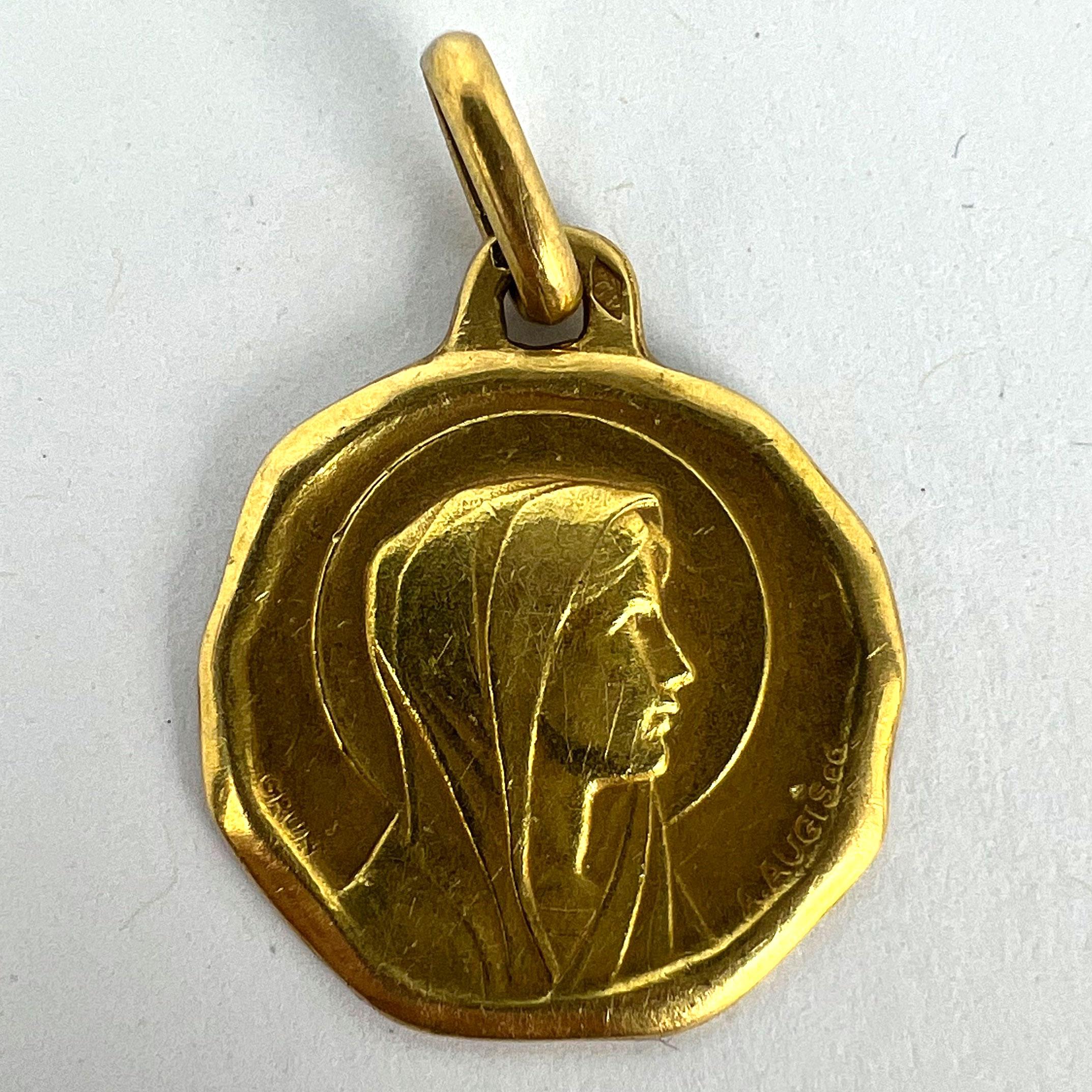 Augis Grun French Virgin Mary 18K Yellow Gold Charm Pendant For Sale 8