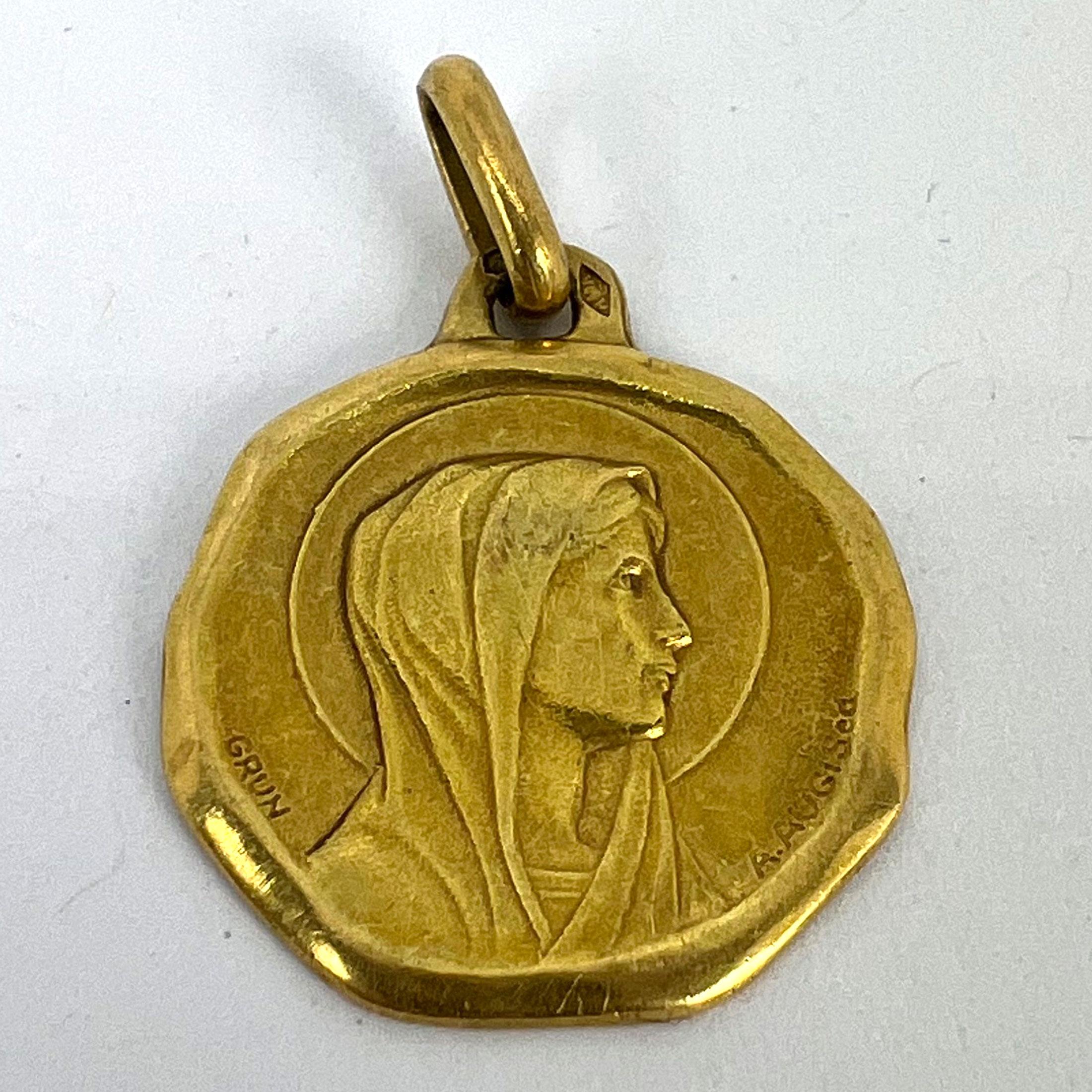 Augis Grun French Virgin Mary 18K Yellow Gold Charm Pendant For Sale 9