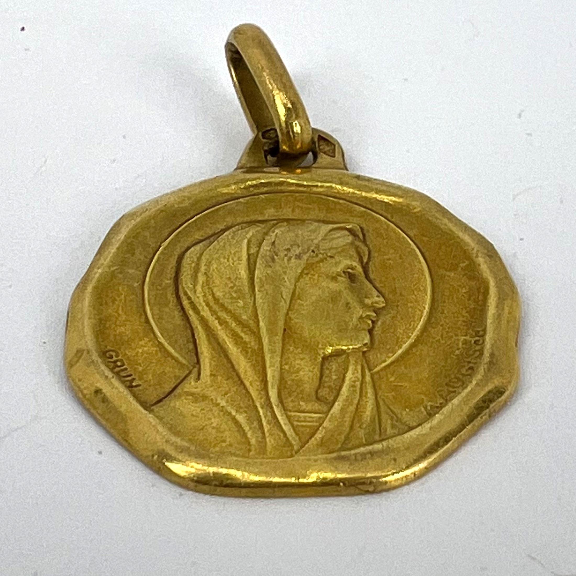 Augis Grun French Virgin Mary 18K Yellow Gold Charm Pendant For Sale 10