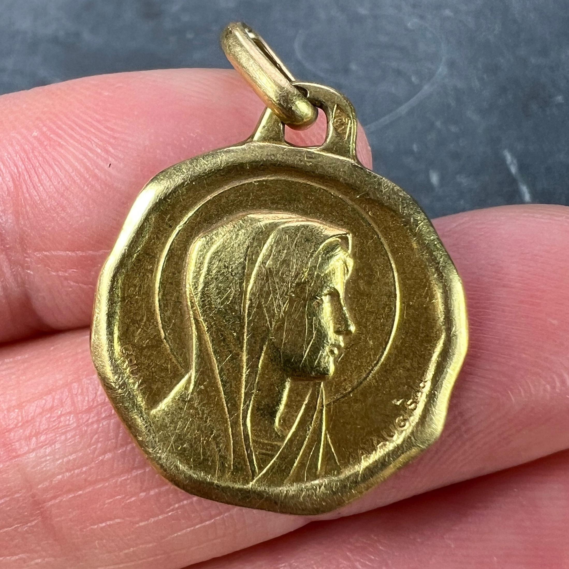 Augis Grun French Virgin Mary 18K Yellow Gold Charm Pendant For Sale 1
