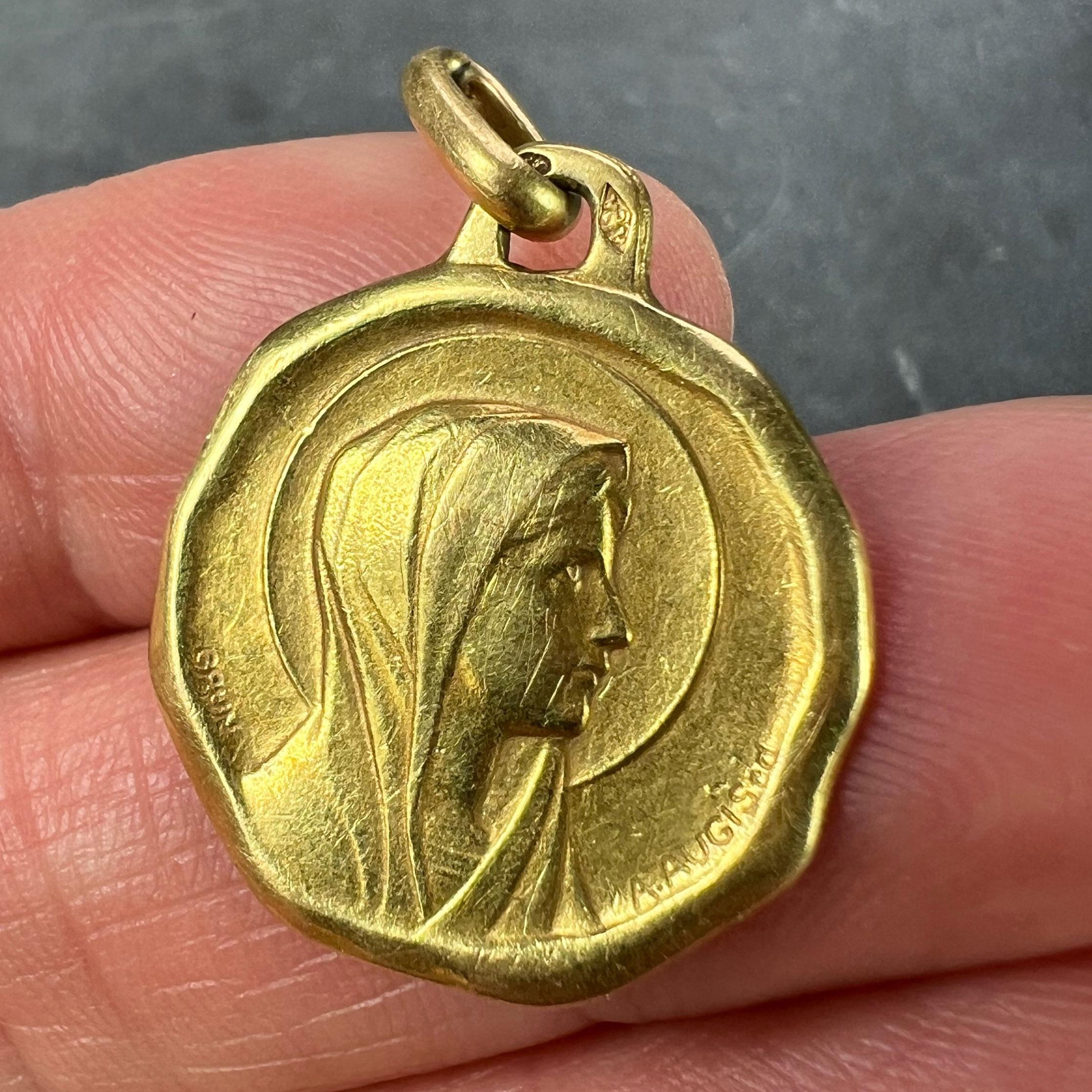 Augis Grun French Virgin Mary 18K Yellow Gold Charm Pendant For Sale 2
