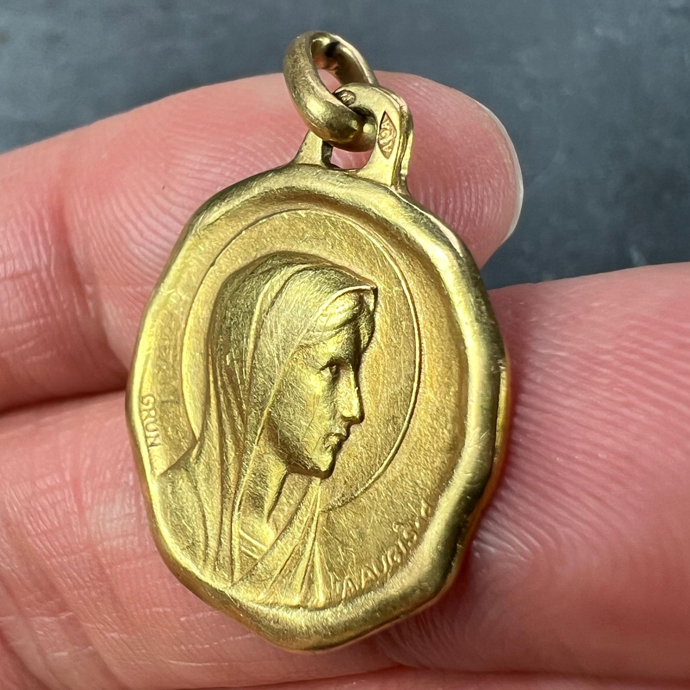 Augis Grun French Virgin Mary 18K Yellow Gold Charm Pendant For Sale 3