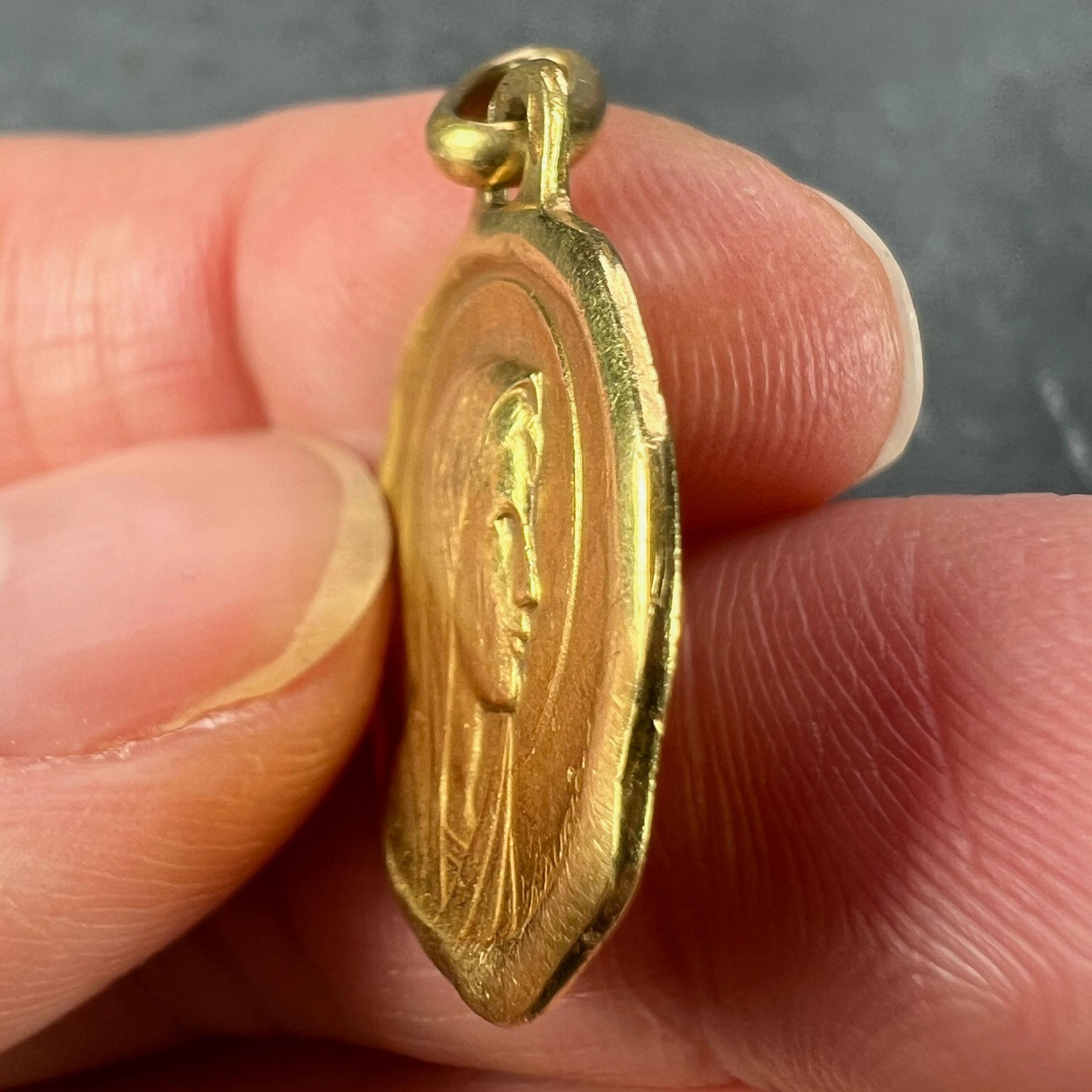 Augis Grun French Virgin Mary 18K Yellow Gold Charm Pendant For Sale 4