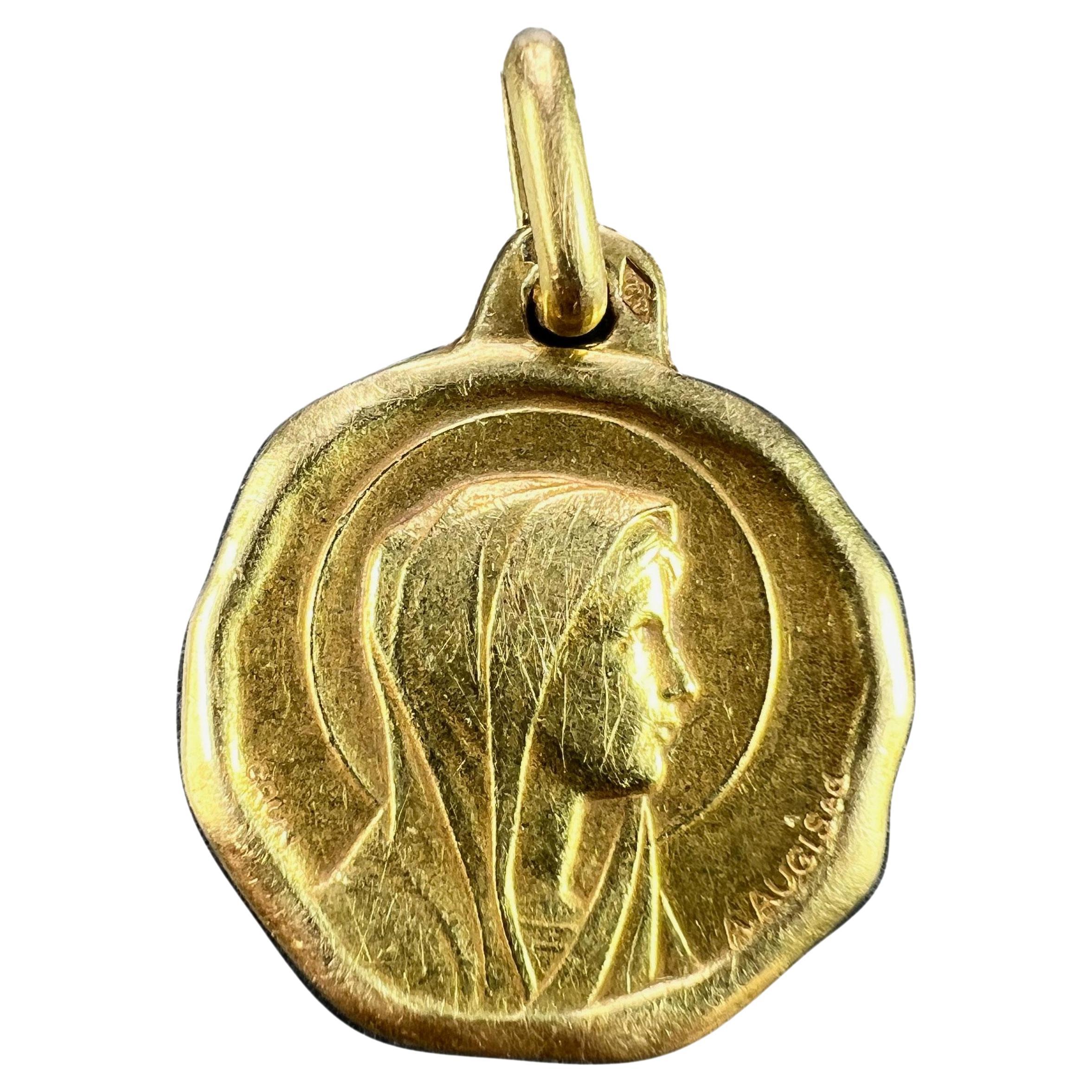 Augis Grun French Virgin Mary 18K Yellow Gold Charm Pendant For Sale
