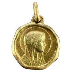 Vintage Augis Grun French Virgin Mary 18K Yellow Gold Charm Pendant
