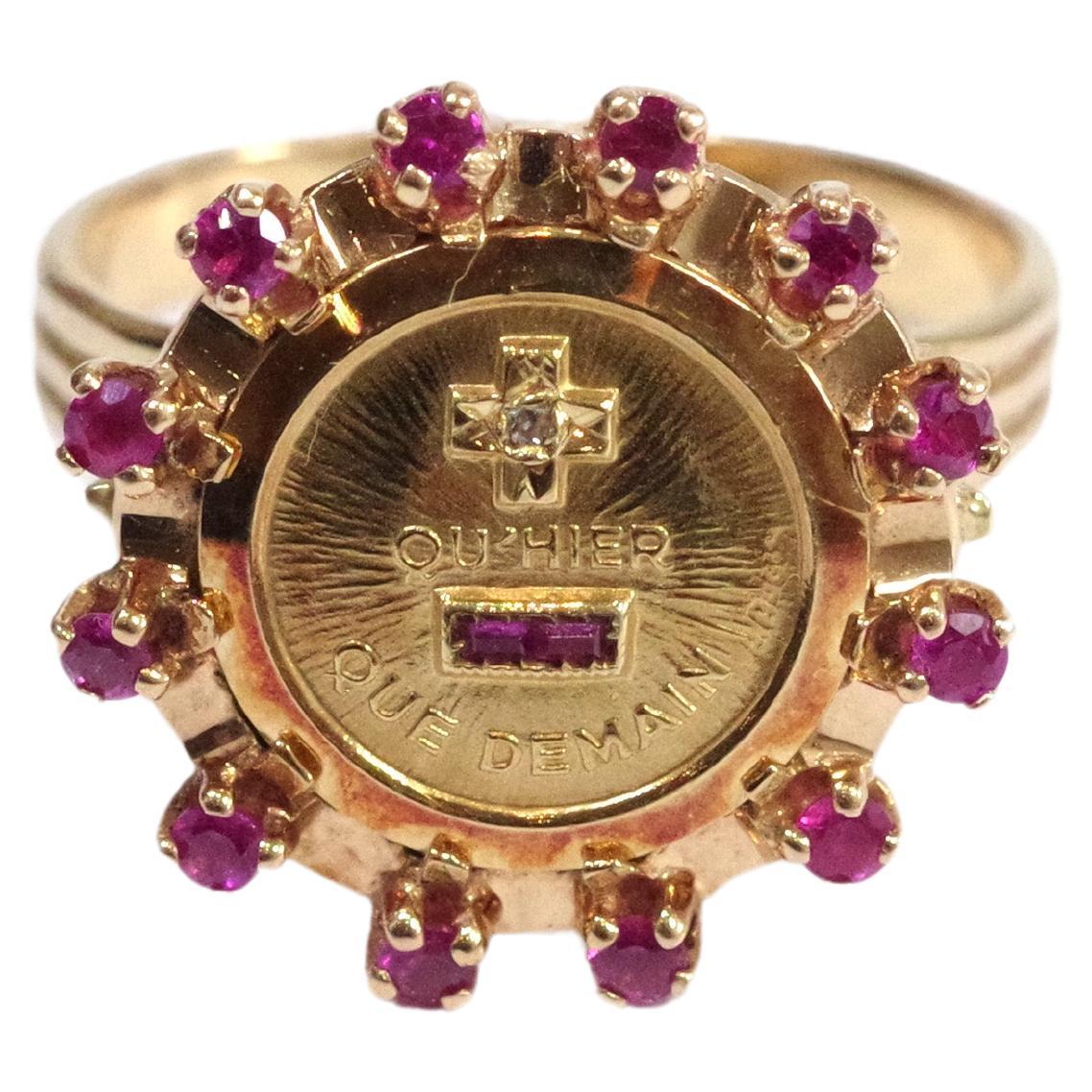 Augis halo ruby ring in 18k gold, more than yesterday less than tomorrow For Sale