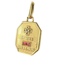Augis Plus Qu’Hier 18K Yellow Gold Ruby Diamond Love Pendant Charm