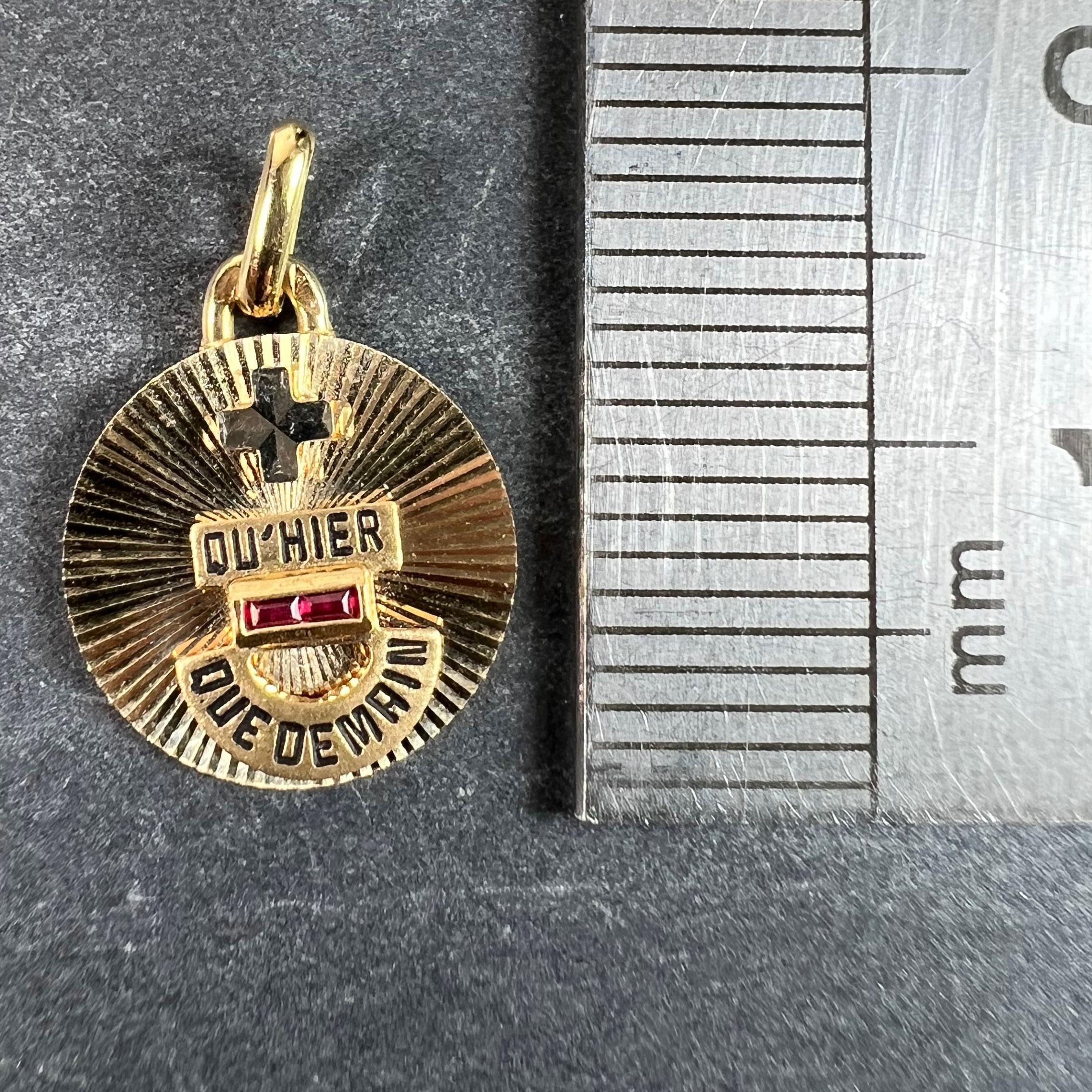 Augis Plus Qu’Hier 18K Yellow White Gold Enamel Lab Created Ruby Love Pendant 5
