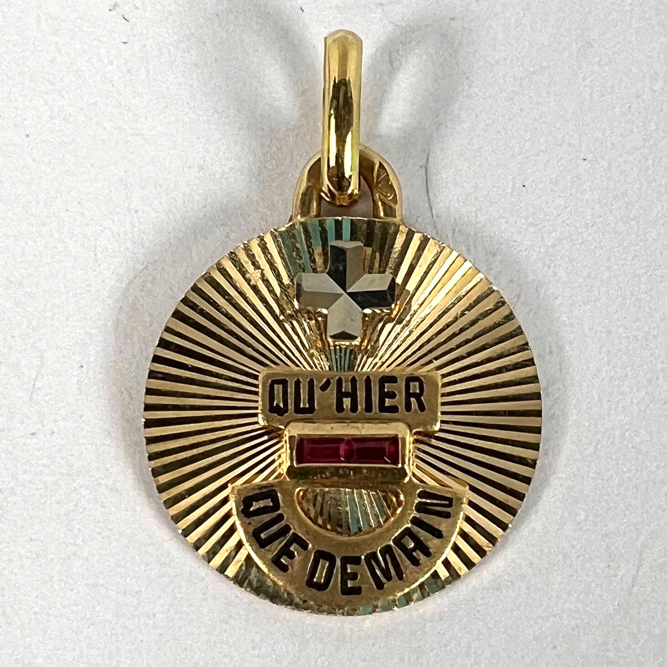 Augis Plus Qu’Hier 18K Yellow White Gold Enamel Lab Created Ruby Love Pendant 7