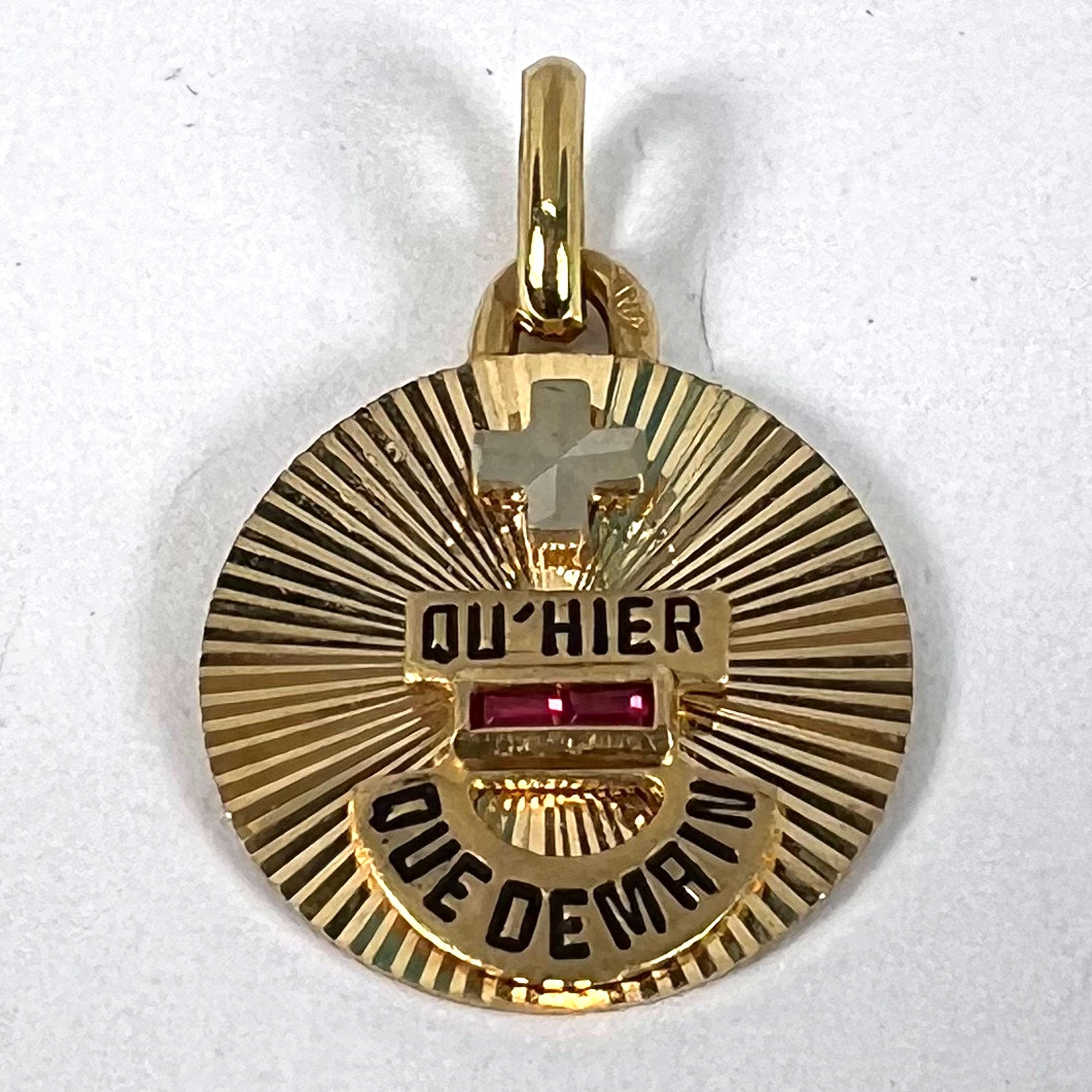 Augis Plus Qu’Hier 18K Yellow White Gold Enamel Lab Created Ruby Love Pendant 8