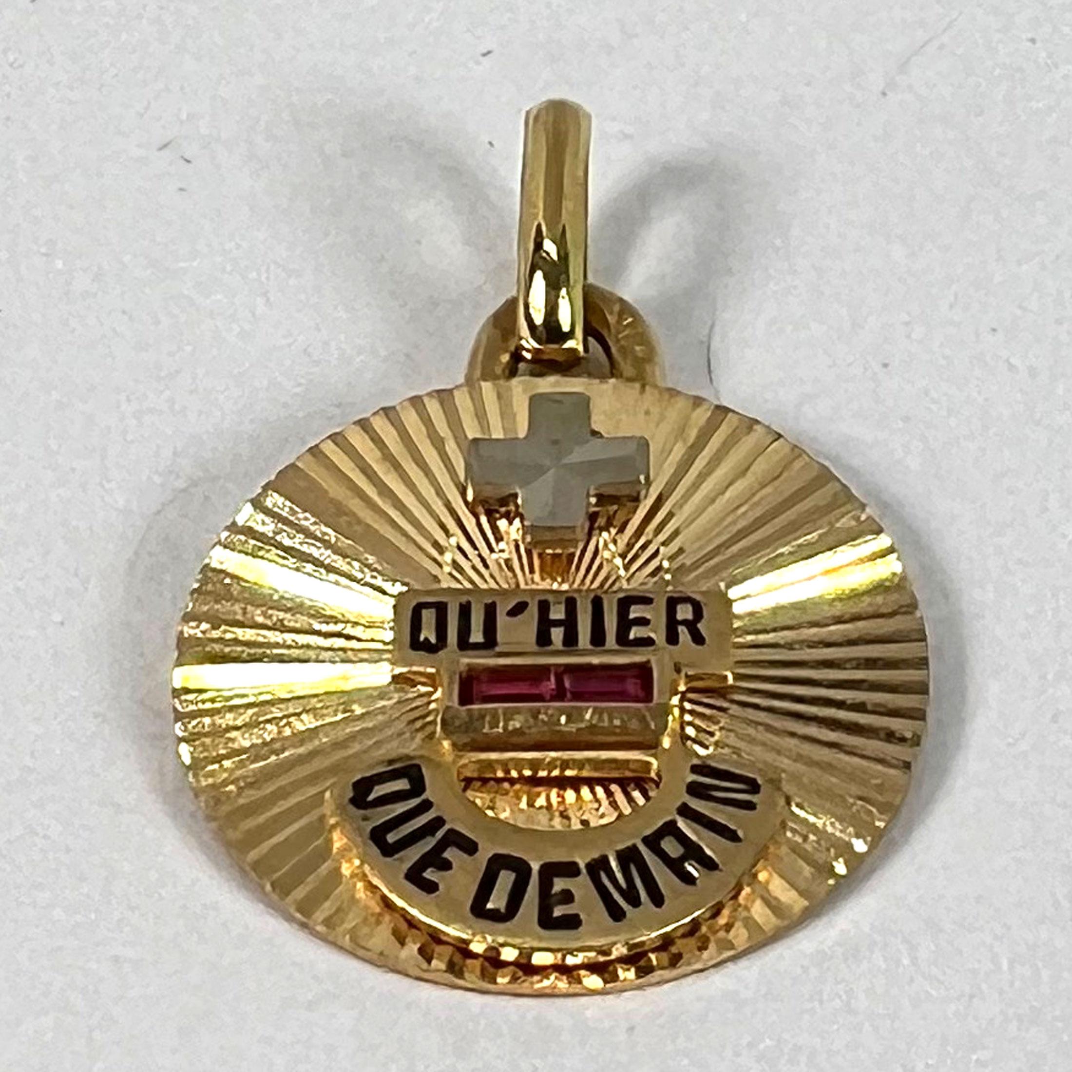 Augis Plus Qu’Hier 18K Yellow White Gold Enamel Lab Created Ruby Love Pendant 9
