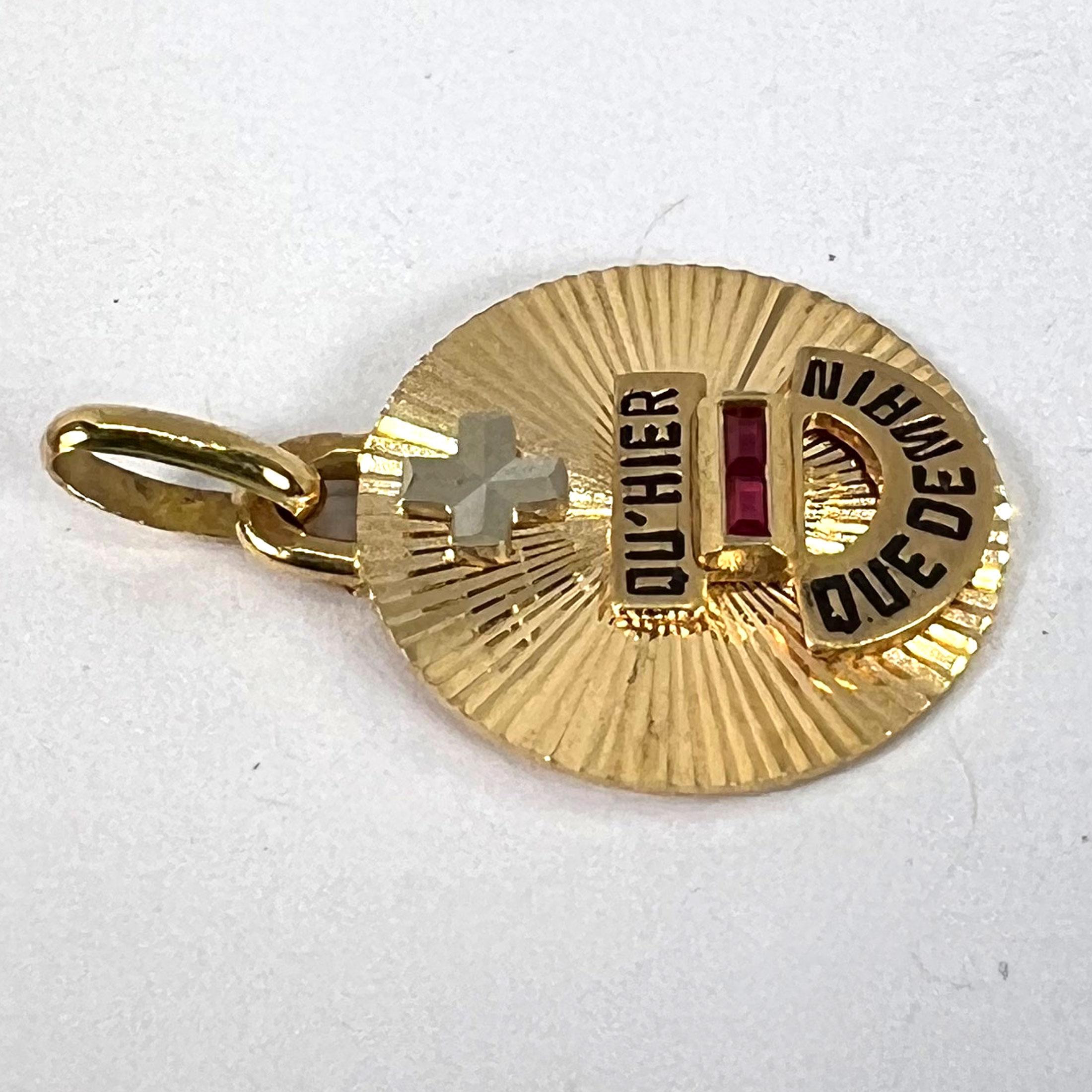 Augis Plus Qu’Hier 18K Yellow White Gold Enamel Lab Created Ruby Love Pendant 10