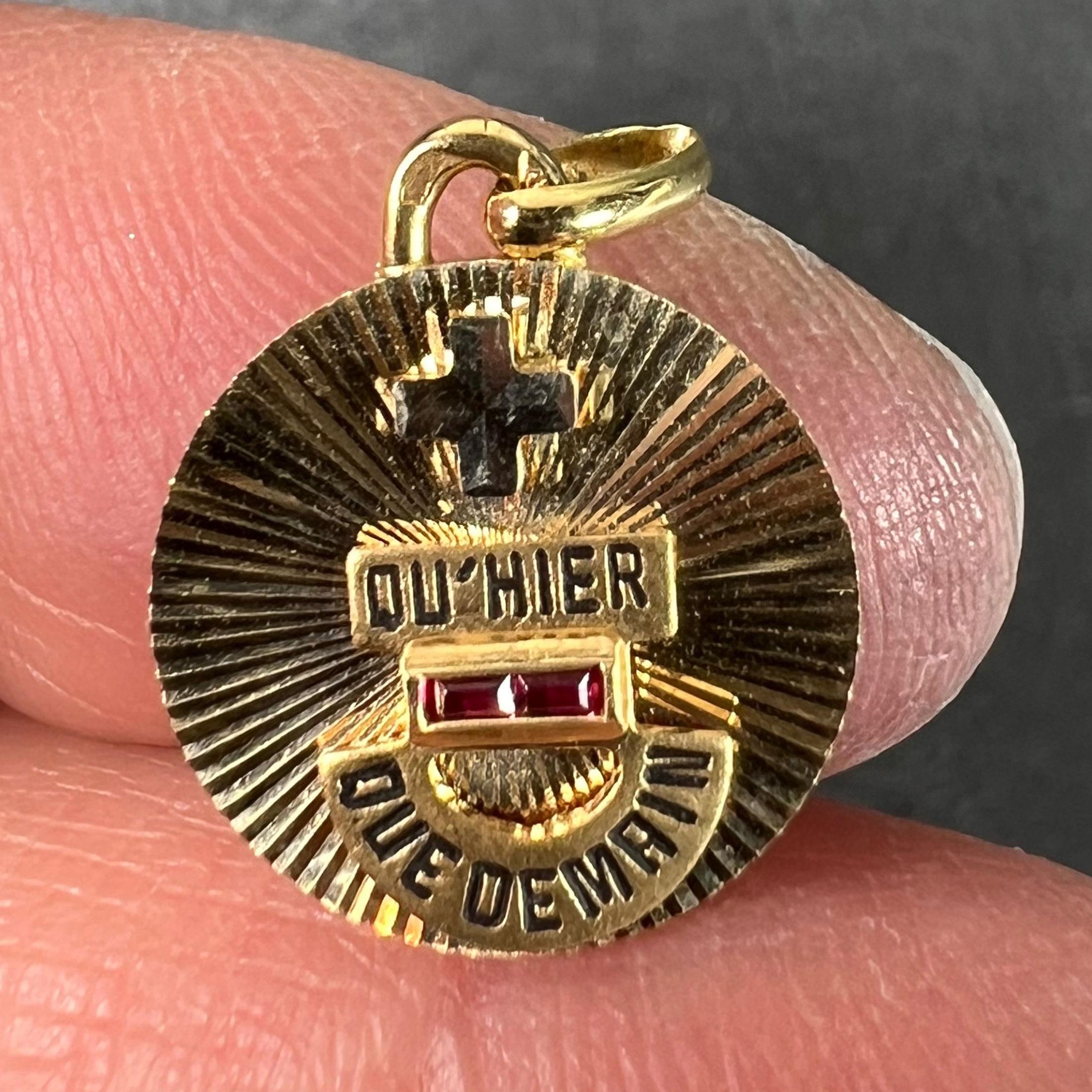 Women's or Men's Augis Plus Qu’Hier 18K Yellow White Gold Enamel Lab Created Ruby Love Pendant