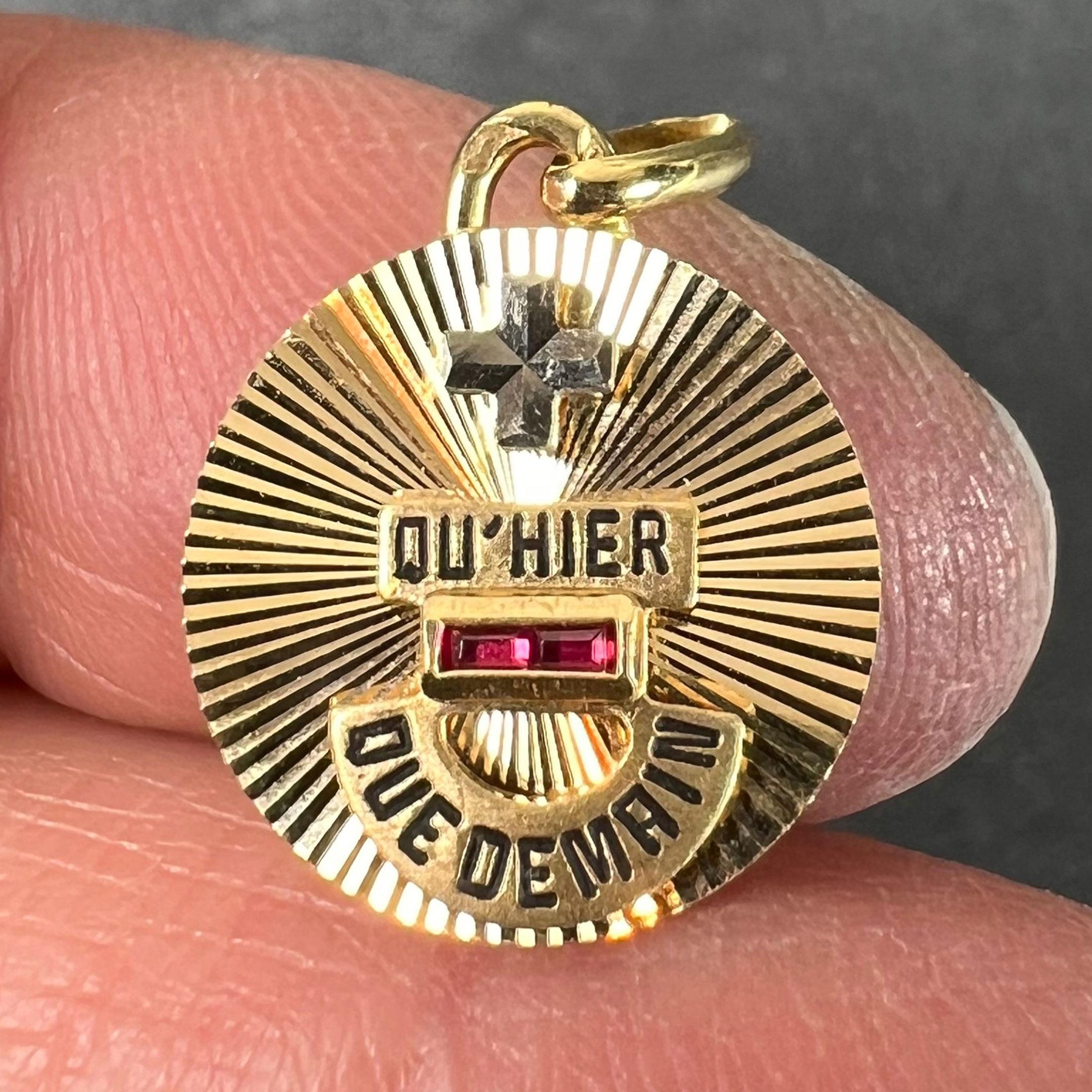Augis Plus Qu’Hier 18K Yellow White Gold Enamel Lab Created Ruby Love Pendant 1