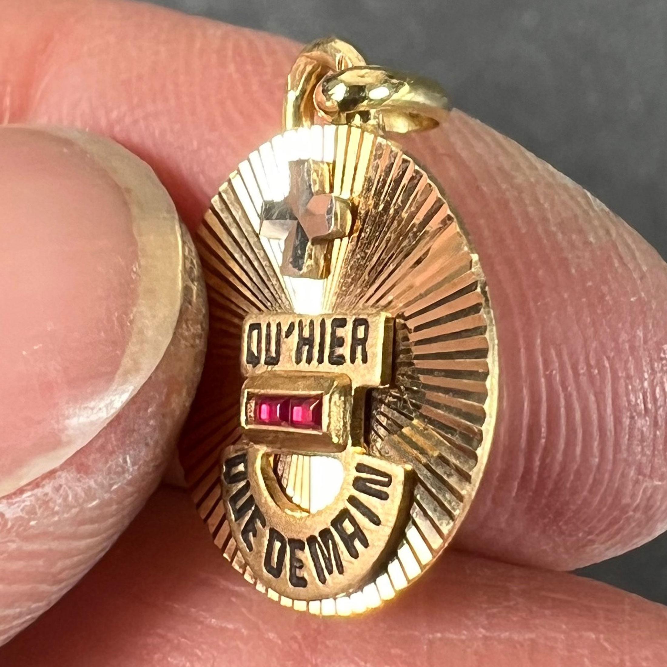 Augis Plus Qu’Hier 18K Yellow White Gold Enamel Lab Created Ruby Love Pendant 2