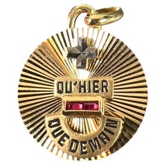 Augis Plus Qu’Hier 18K Yellow White Gold Enamel Lab Created Ruby Love Pendant