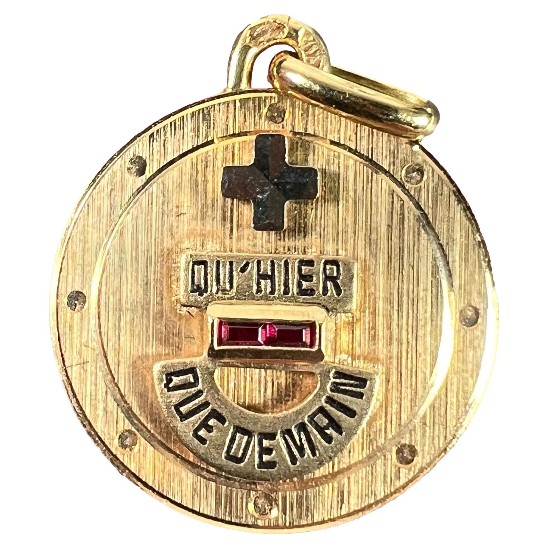Augis Plus Qu’Hier 18K Yellow White Gold Enamel Lab Created Ruby Love Pendant