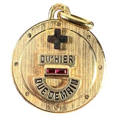 Augis Plus Qu’Hier 18K Yellow White Gold Enamel Lab Created Ruby Love Pendant