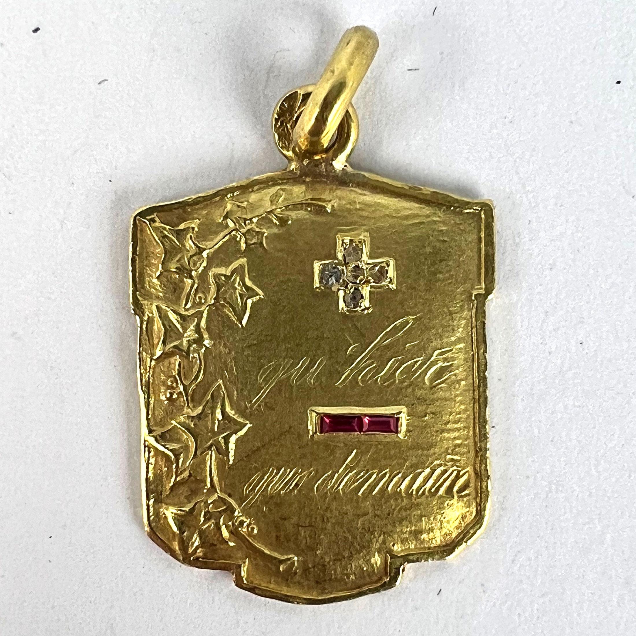 Augis Plus Qu’Hier Ruby Diamond 18K Yellow Gold Love Forever Charm Pendant 6