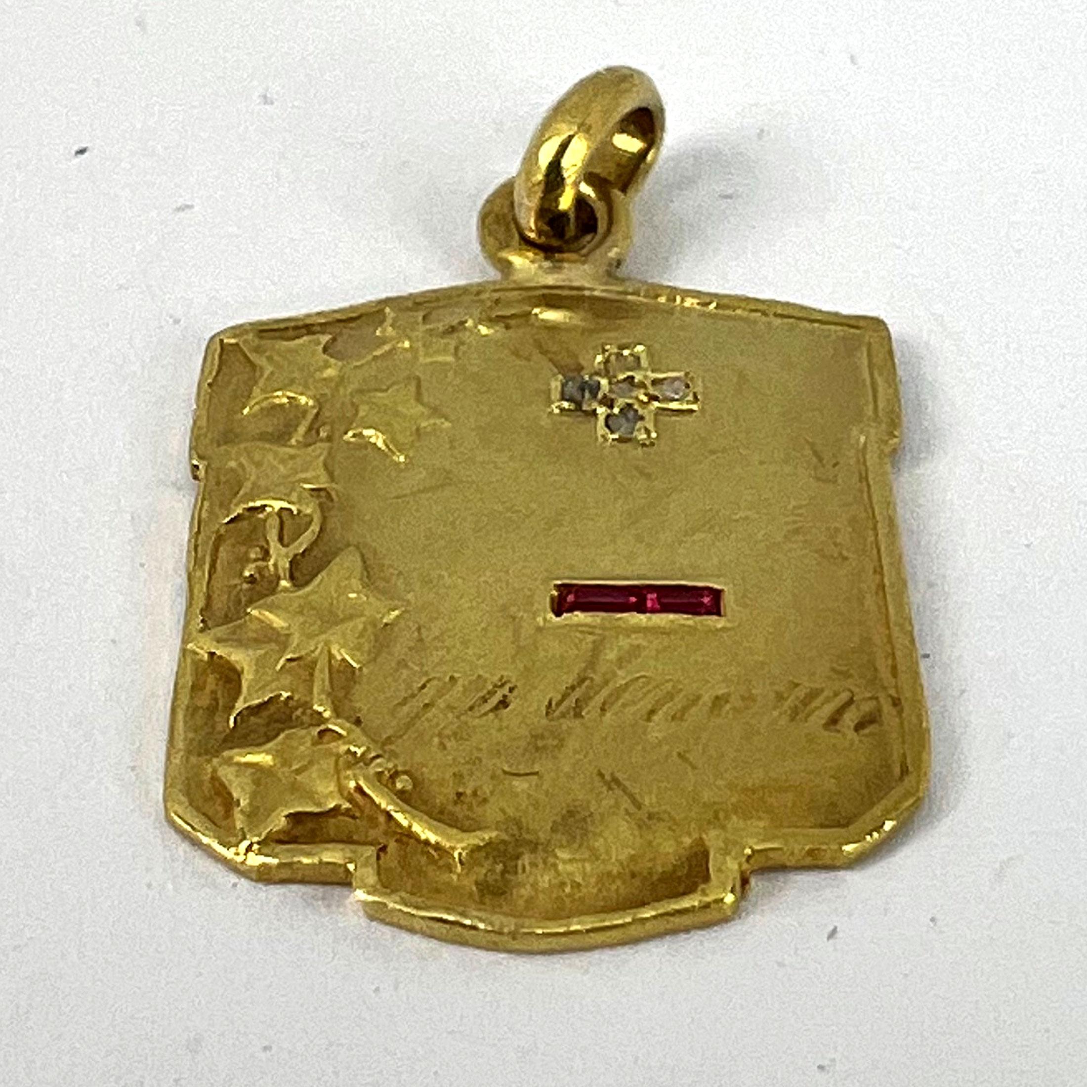 Augis Plus Qu’Hier Ruby Diamond 18K Yellow Gold Love Forever Charm Pendant 8