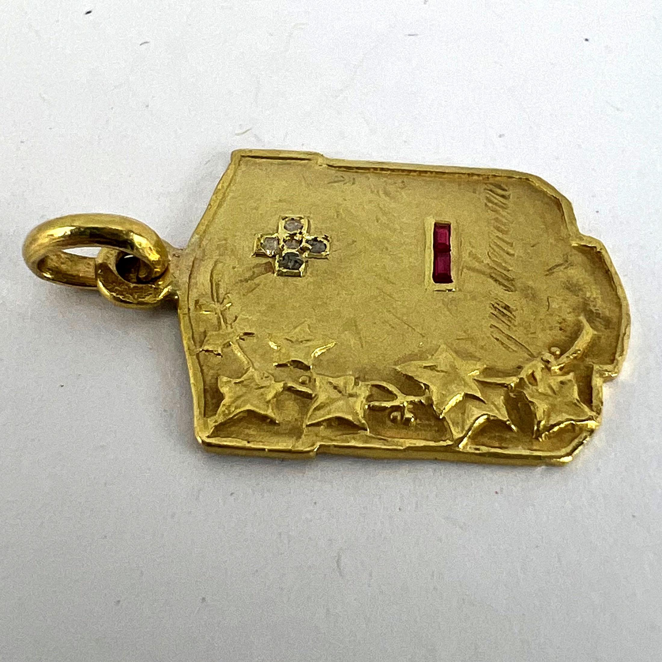 Augis Plus Qu’Hier Ruby Diamond 18K Yellow Gold Love Forever Charm Pendant 9