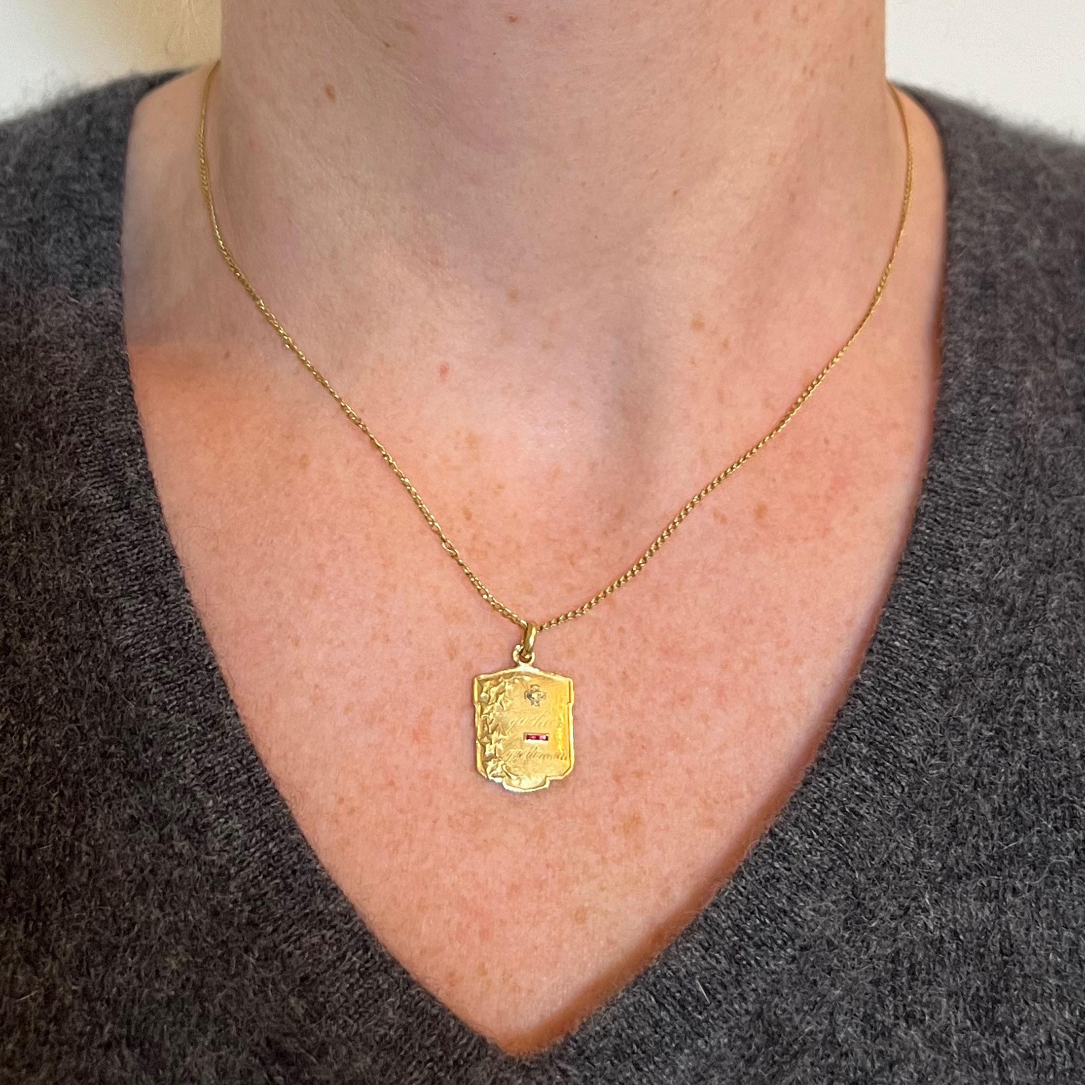 Augis Plus Qu’Hier Ruby Diamond 18K Yellow Gold Love Forever Charm Pendant In Good Condition In London, GB