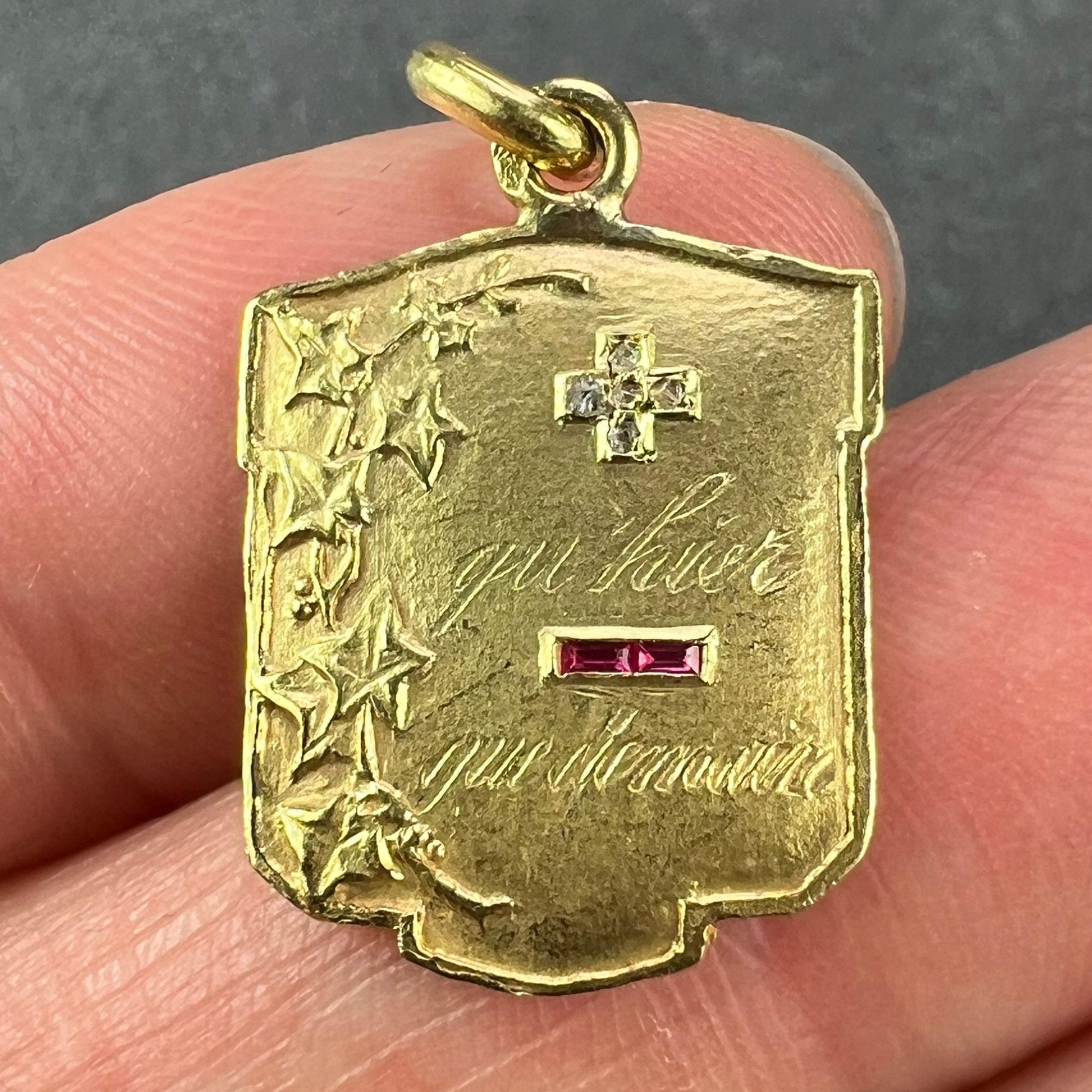 Women's or Men's Augis Plus Qu’Hier Ruby Diamond 18K Yellow Gold Love Forever Charm Pendant