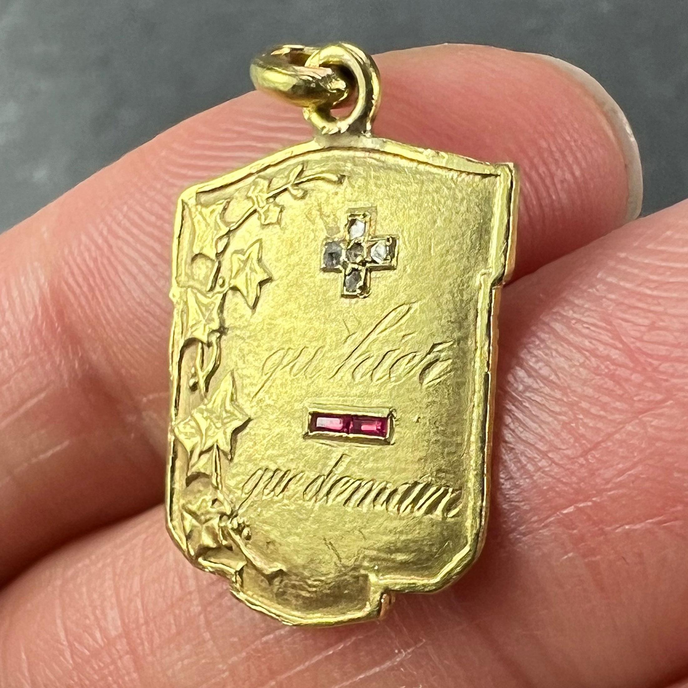 Augis Plus Qu’Hier Ruby Diamond 18K Yellow Gold Love Forever Charm Pendant 1